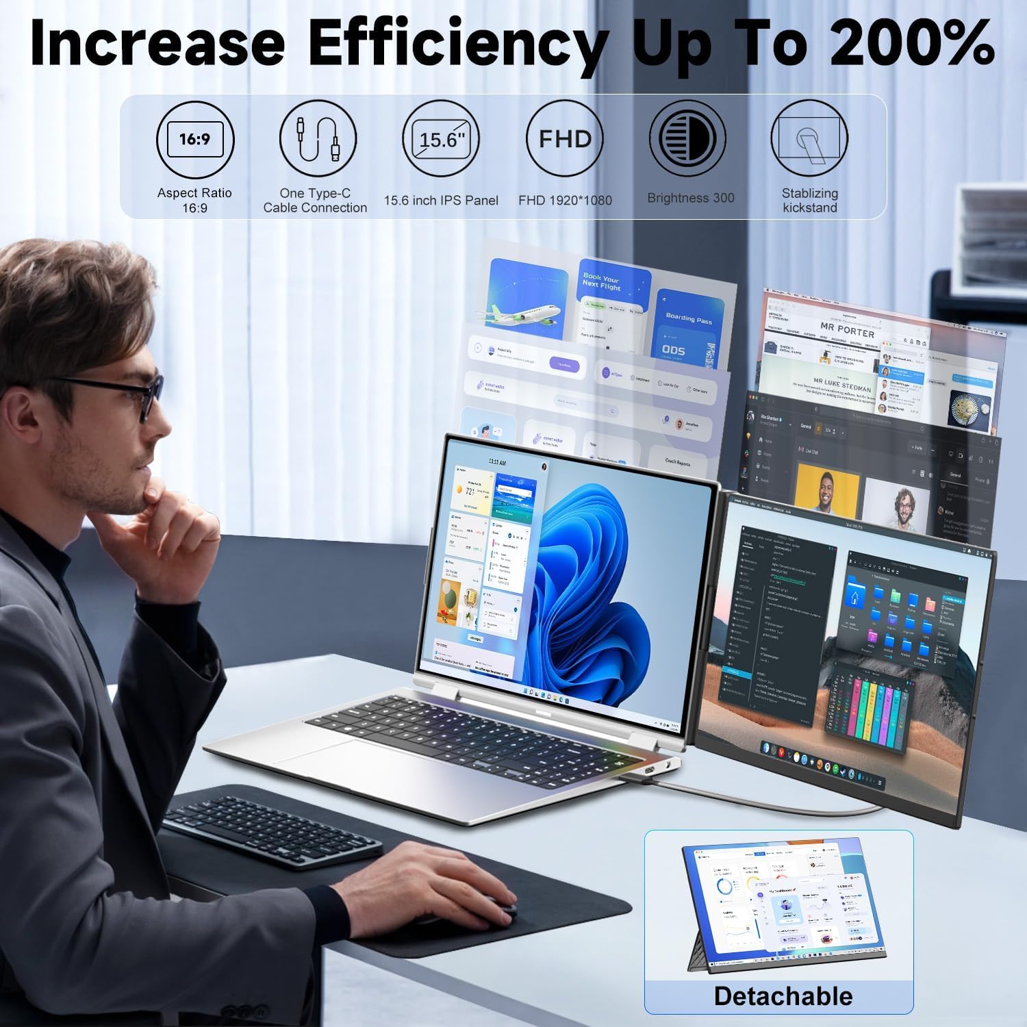 15.6 Inch FHD 1080P IPS Detachable Laptop Screen Extender for Laptops 13-17.3" - Image 2