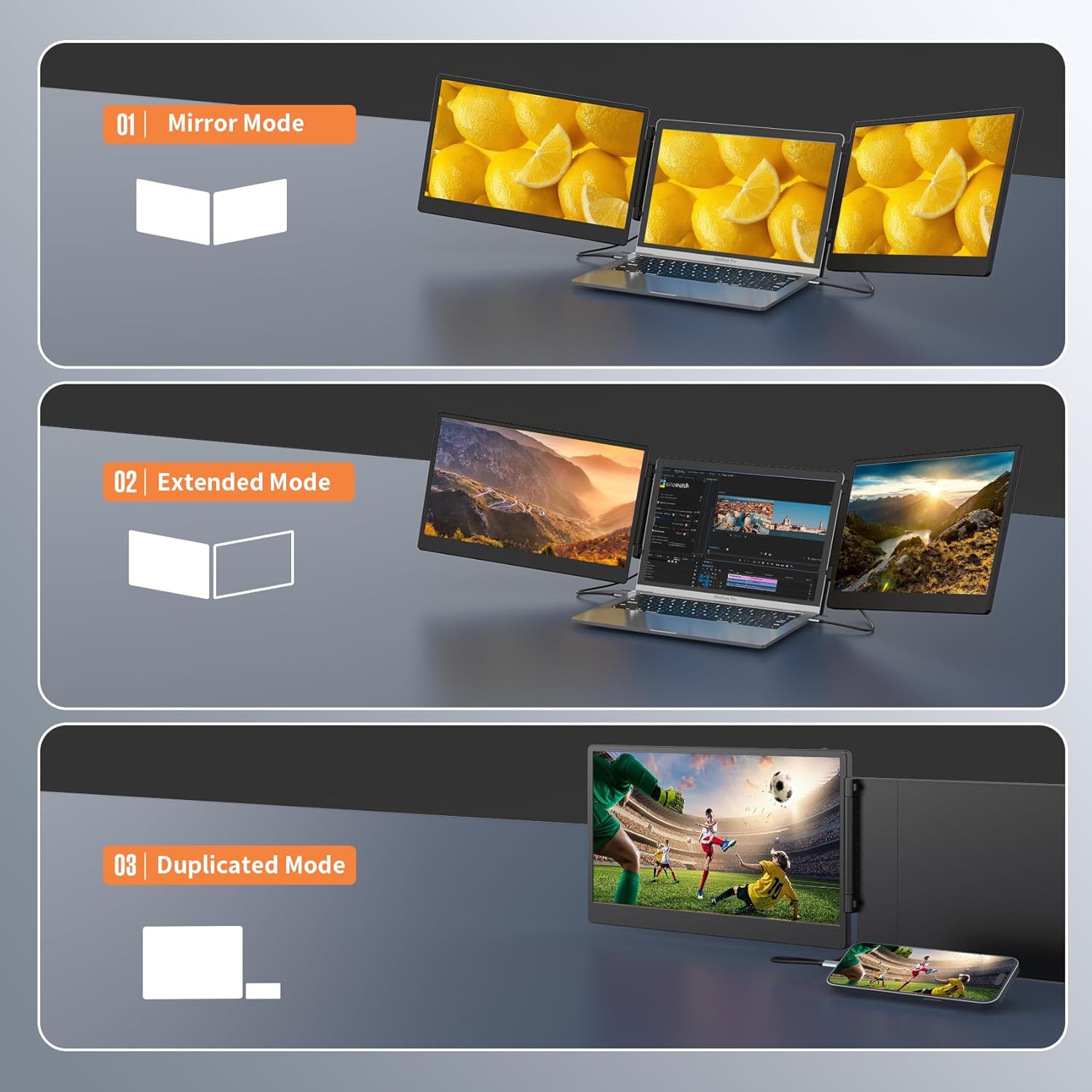 14 Inch FHD 1080P IPS Triple Portable Laptop Monitor 300% More Efficient Foldable Display with Stand for 13-17.3" Laptops Plug & Play Windows Chrome Mac - Image 7