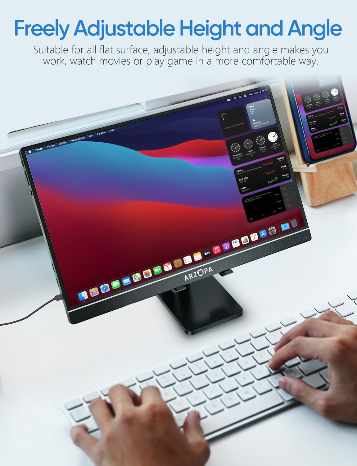 ARZOPA Adjustable Desk Phone Stand for iPhone, iPad, Surface Pro, Portable Monitor 7"-15.6" - Image 2