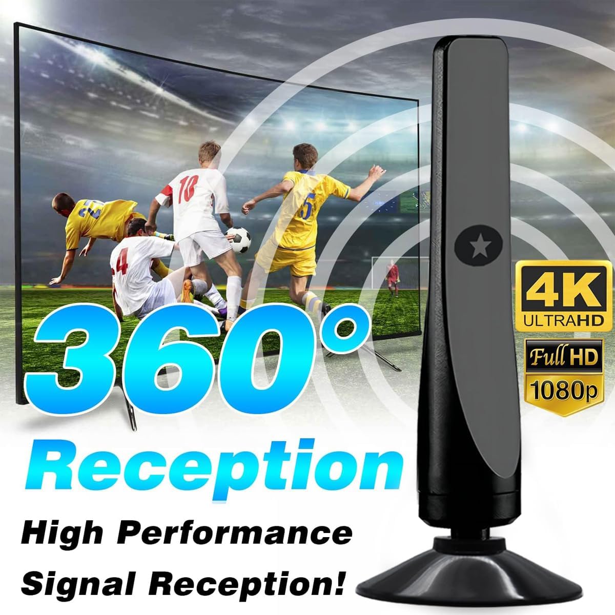 Amplified HD Digital TV Antenna with Signal Booster, 4K 1080p Reception, Black, Includes Coax Cable - Image 3