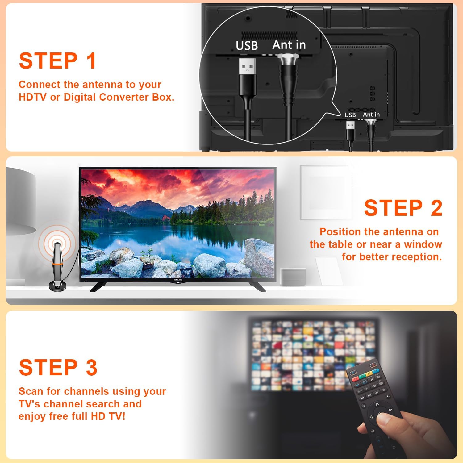 Smart TV Indoor Digital Antenna with Magnetic Base, 10ft Cable, 4K 1080p Reception for Local Channels - Image 3