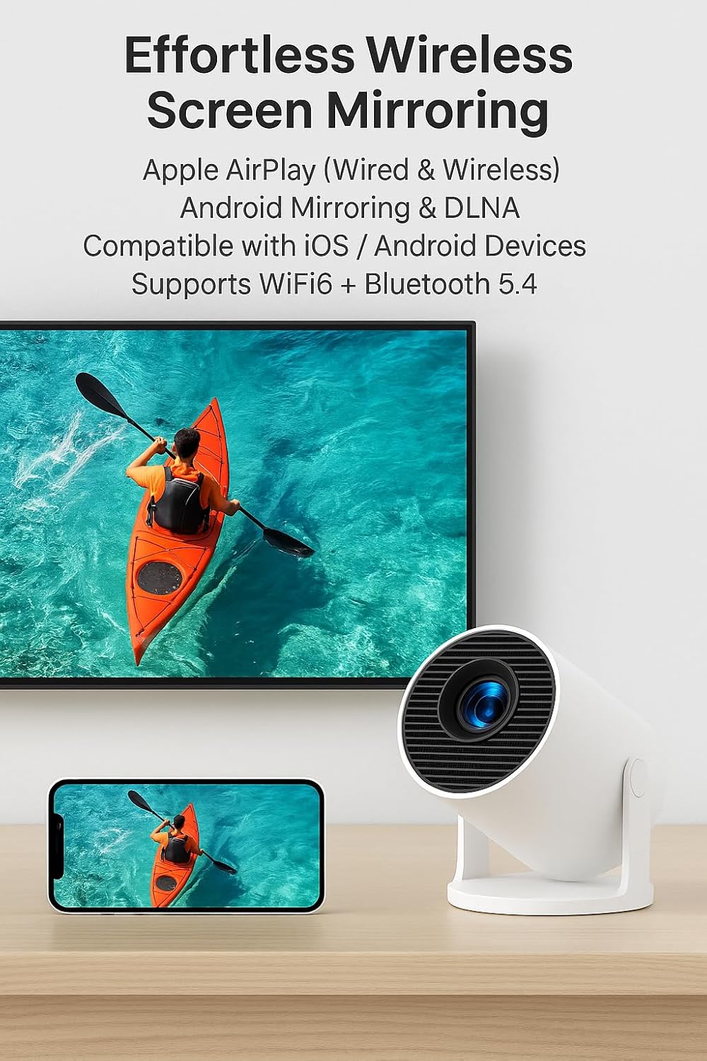 Portable WiFi 6 Bluetooth 5.4 Mini Projector 4K 1080P Supported 40-200" Display 180° Rotation - Image 2