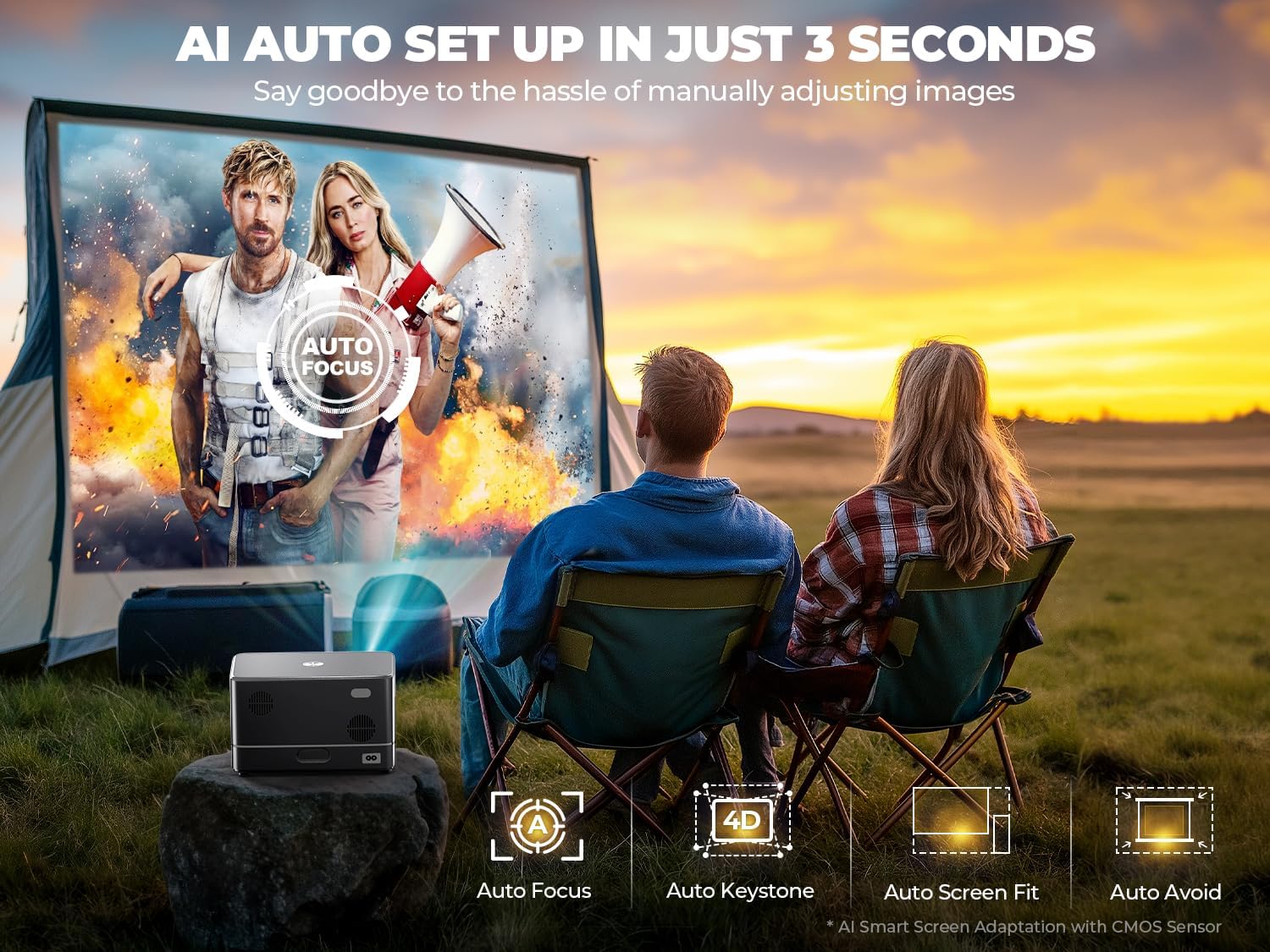 DBPOWER 5G WiFi Bluetooth Portable Outdoor Projector 4K 1000ANSI Native 1080P Auto Focus 5" LCD - Image 4