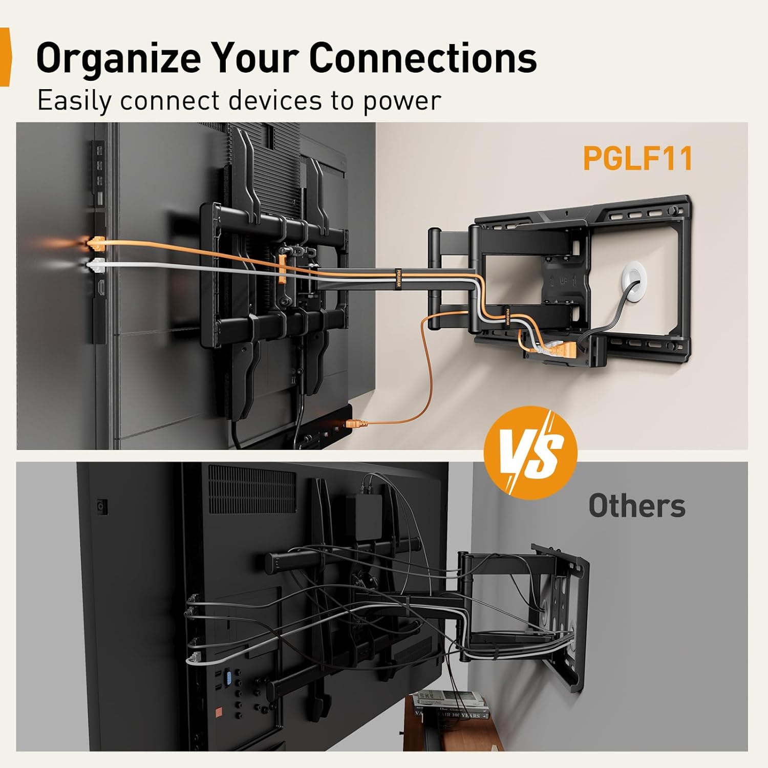 Perlegear Full Motion TV Wall Mount for 42-90 Inch TVs, 150 lbs Capacity, Swivel Tilt Extension, Max VESA 600x400mm, Wood Stud Mount - Image 3