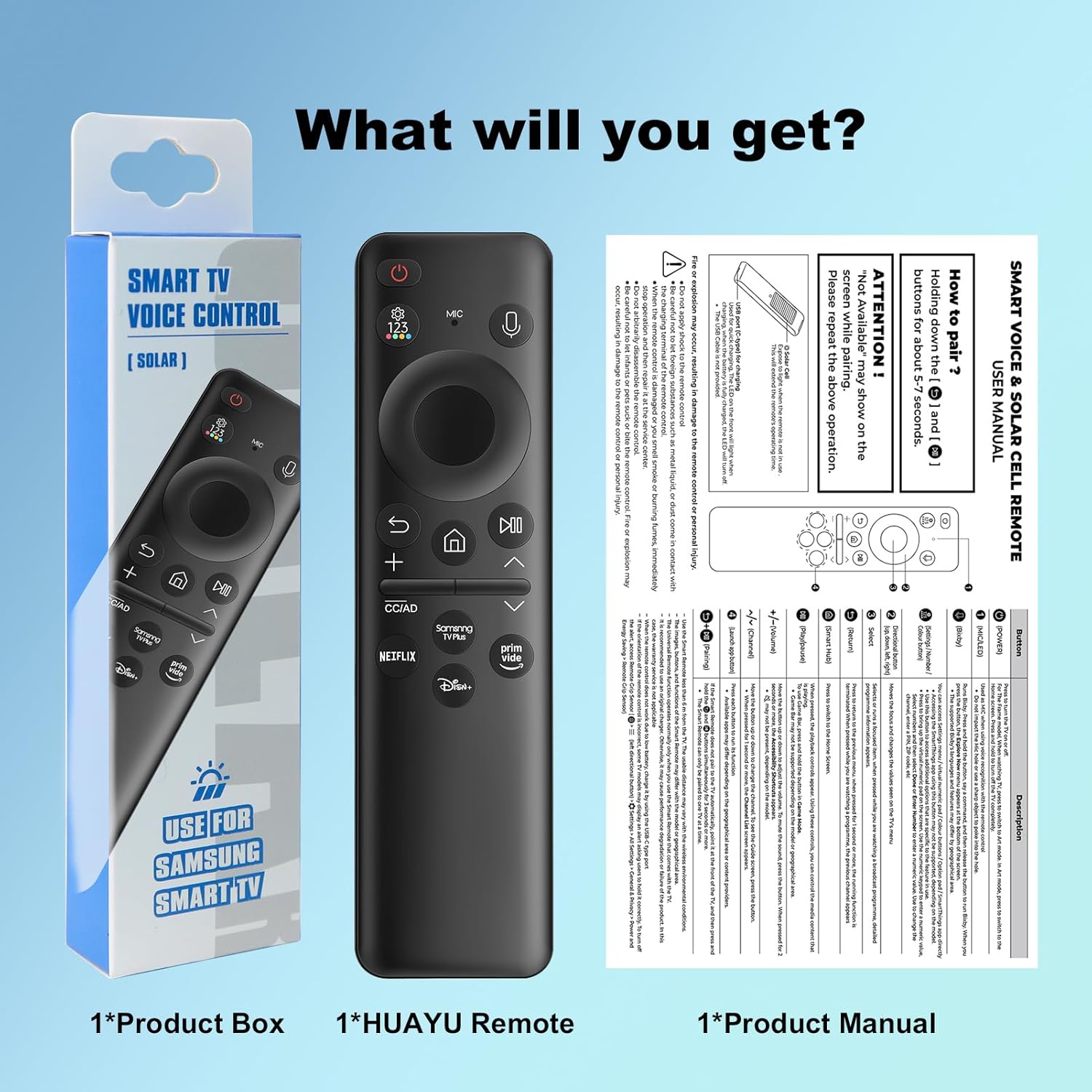 Solar Rechargeable Voice Remote Replacement for Samsung TVs 2023-2024 Series with 4 Shortcut Buttons - Image 6