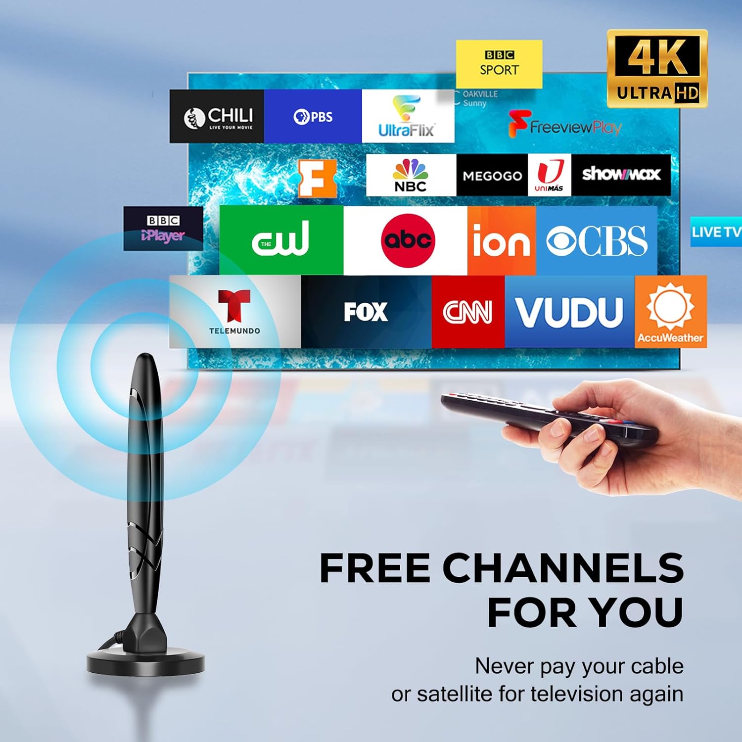 Amplified Smart TV Indoor Digital HDTV Antenna with Detachable Signal Booster for Local Channels - Image 7