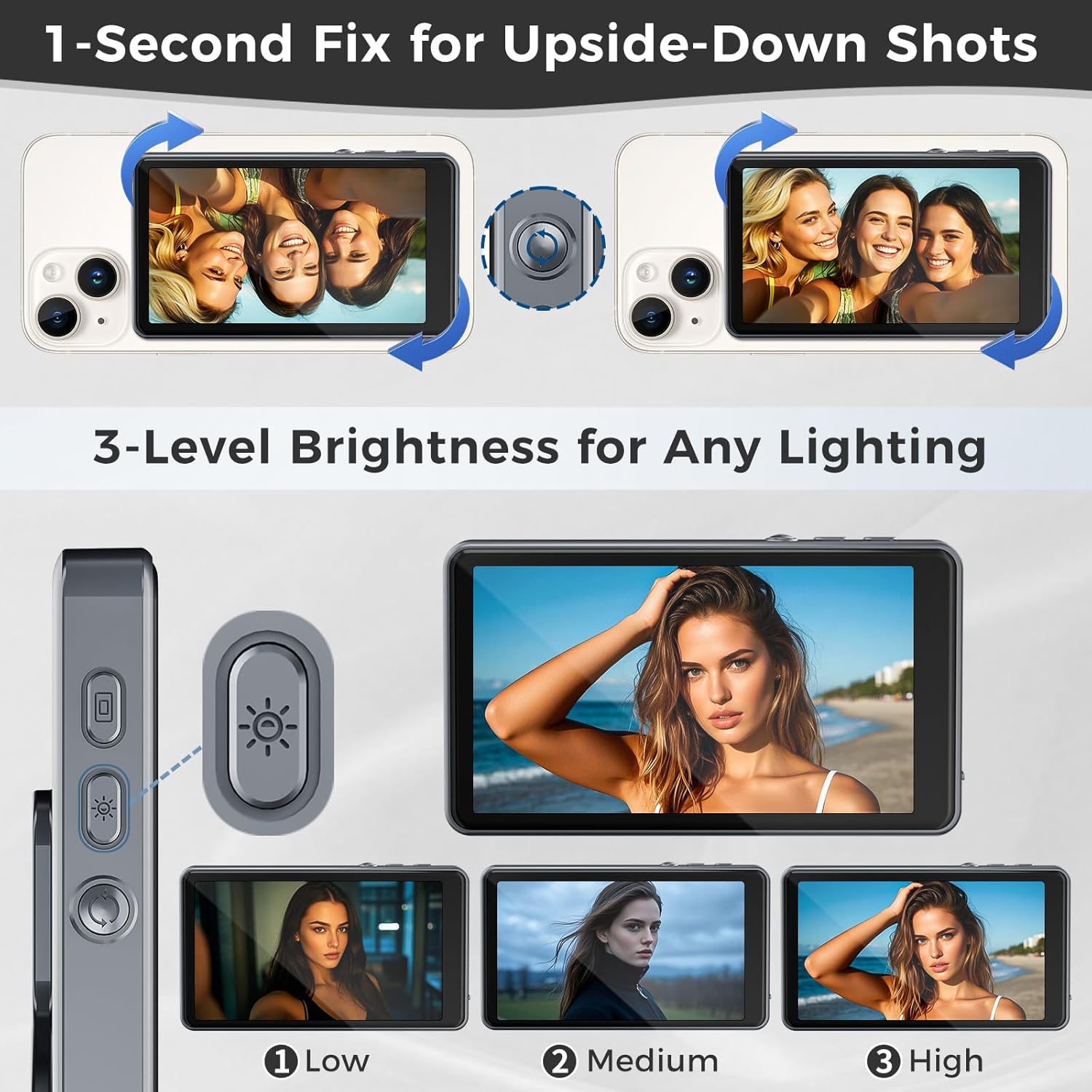 Magnetic Selfie Monitor Screen for iPhone Android 1800mAh Bluetooth Remote 3-Level Brightness Wide Screen - Image 4