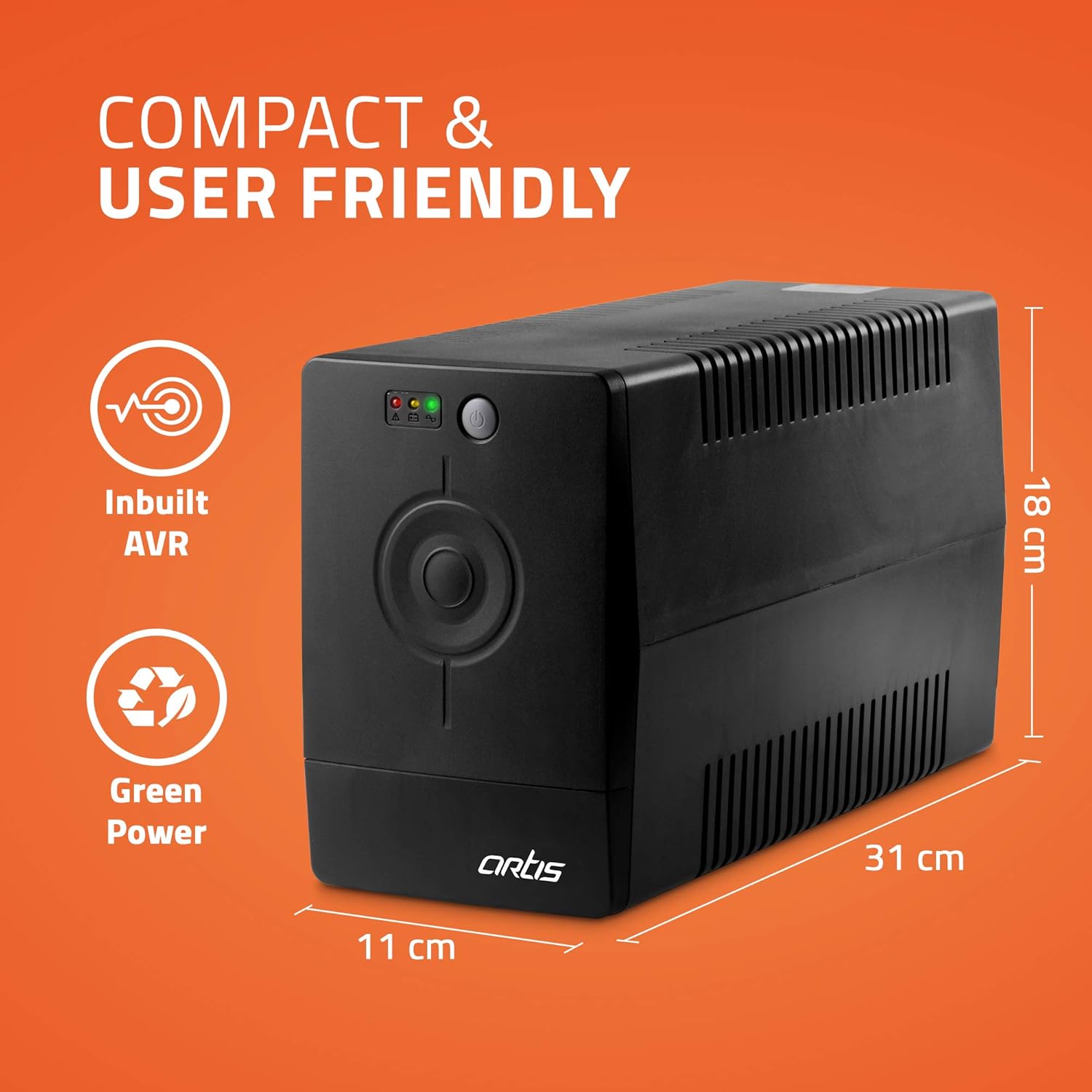 Artis PS-1000Eco 1000VA Line Interactive UPS for PCs, Laptops, Routers, and Gaming Consoles - Image 4