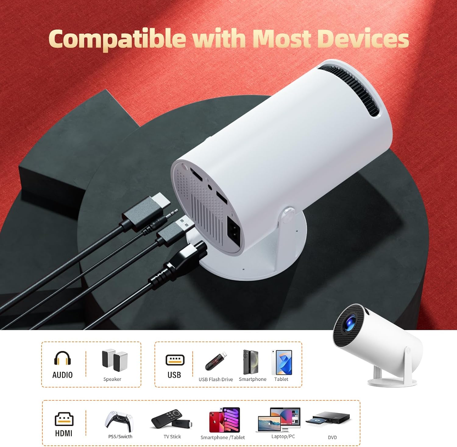 2025 WiFi Bluetooth Mini Portable Projector, 4K Support, Android 11.0 Smart, 270° Rotation - Image 7