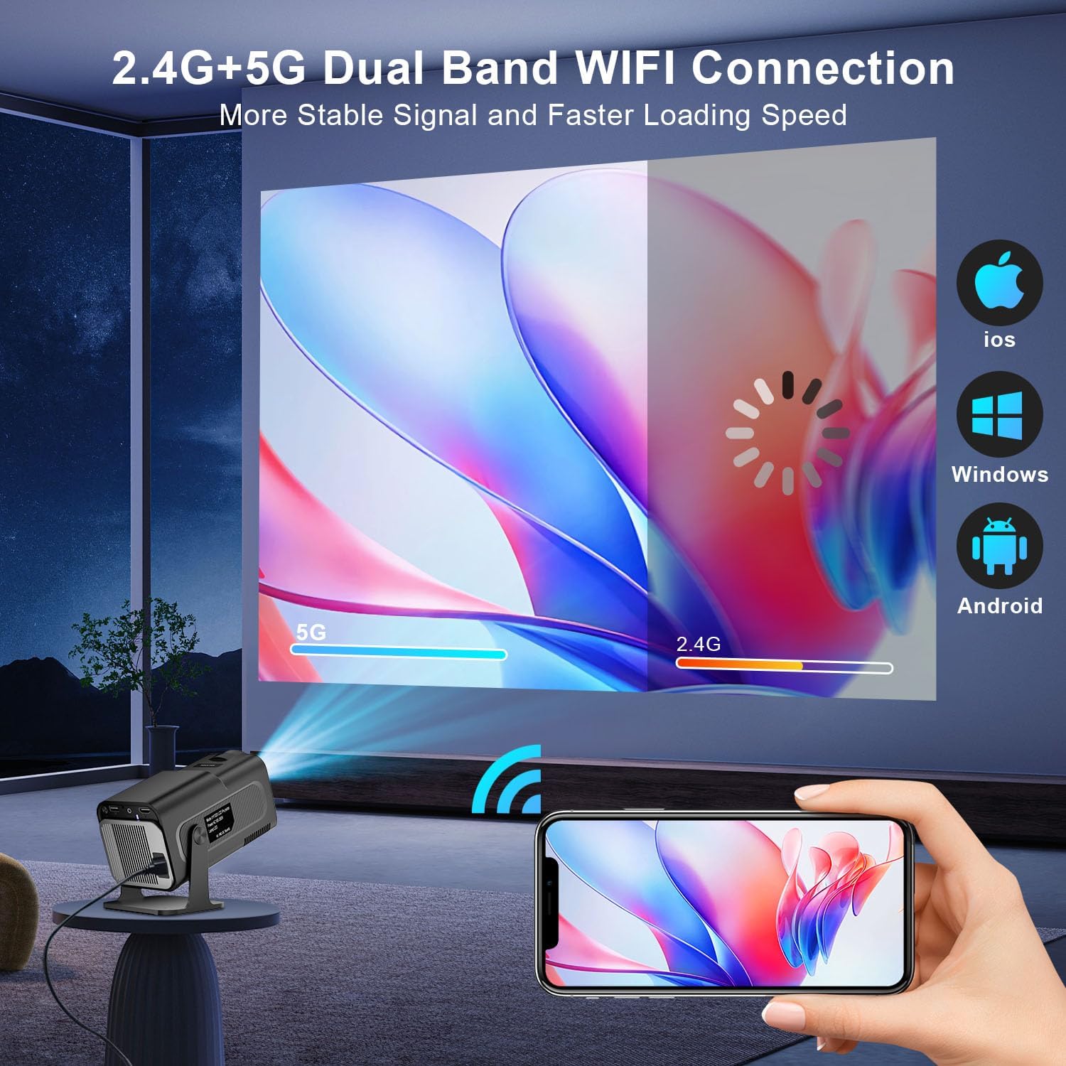 Smart Mini Portable Outdoor HY320 HY300 Projector 4K 1080P Wifi Bluetooth Black - Image 7