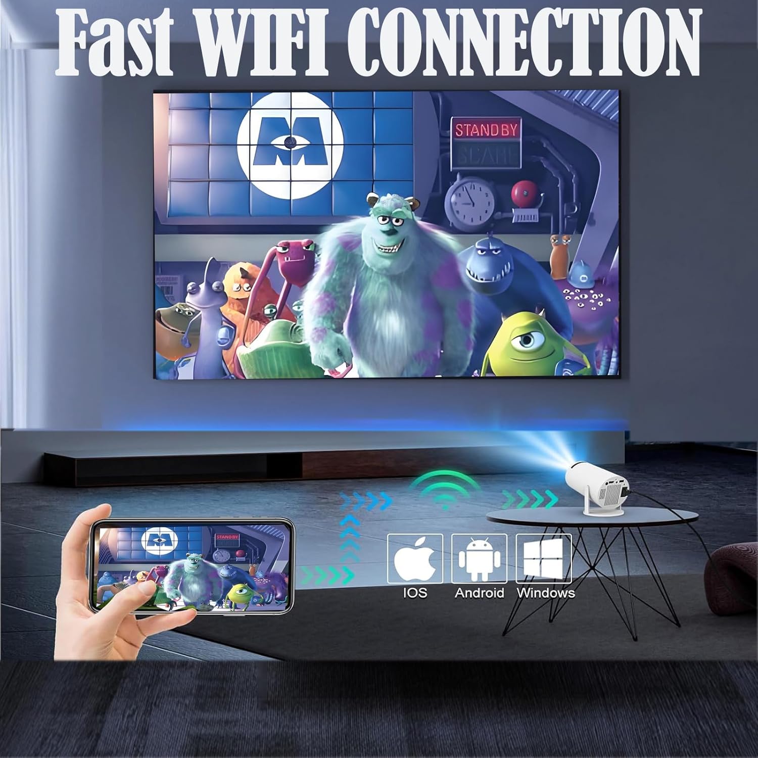 Adorezyp Portable Mini Projector 1080P WIFI Bluetooth 5.2 White Outdoor Movies - Image 4