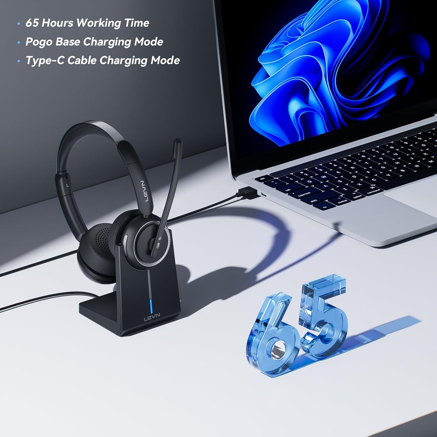 Bluetooth Wireless Headset with Noise Cancelling Mic for Work from Home Office PC Calls - Image 3