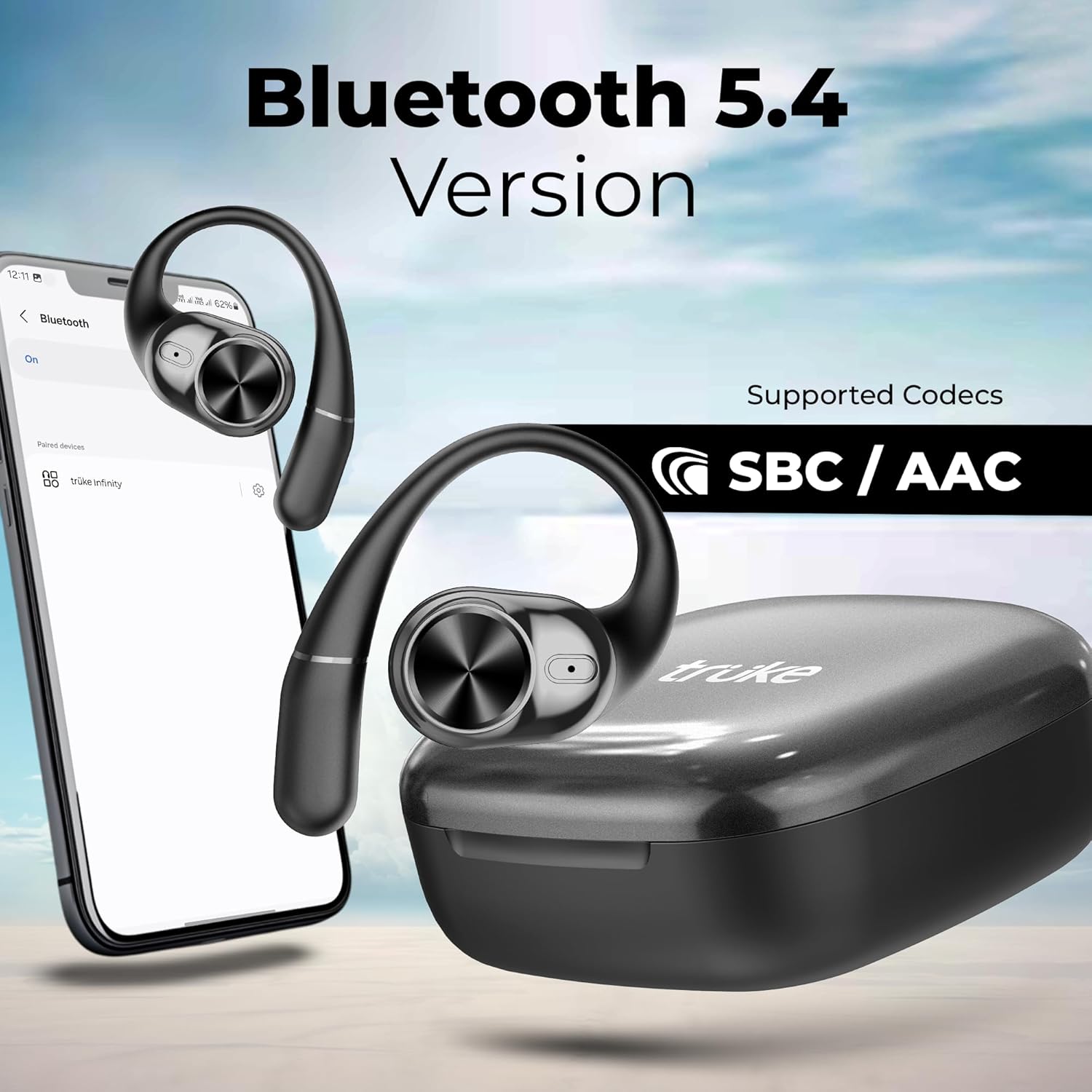 truke Buds Infinity Open Ear Wireless Earbuds 70 Hours Playtime Jet Black Quad Mic PureVoice ENC - Image 8
