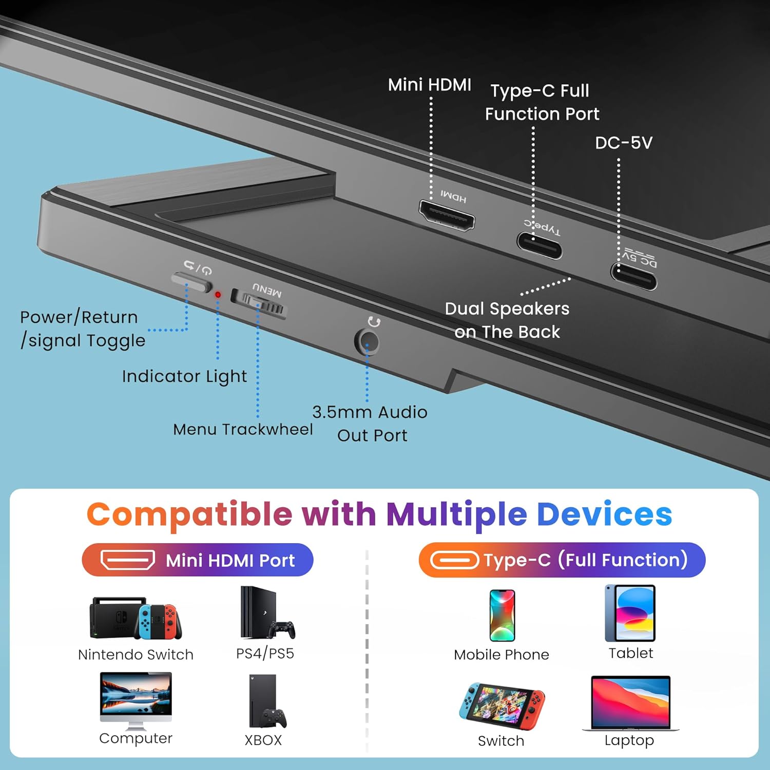 BIGASUO 15.6-inch FHD 1080P Portable Monitor HDR IPS Ultra-Slim with Speakers - Image 3