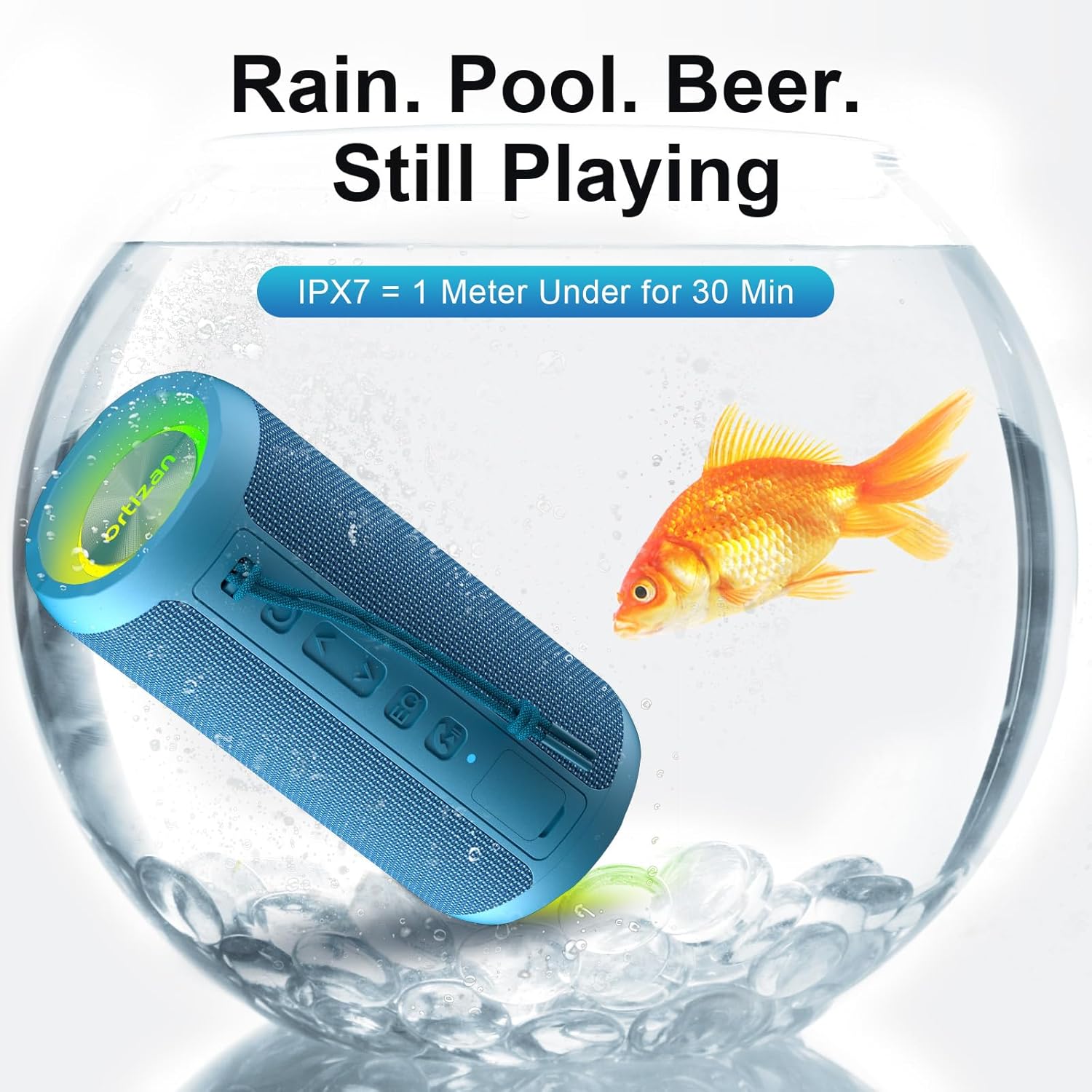 Ortizan Portable Bluetooth Speaker Blue 24W Stereo Sound 30-Hour Battery IPX7 Waterproof - Image 3