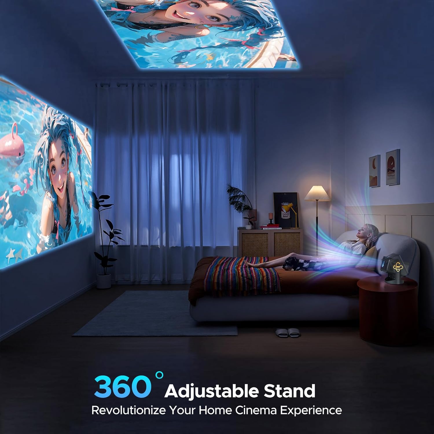 Portable WiFi Bluetooth 4K Movie Projector 1080P HD Electric Focus Auto Keystone Adjustable Stand - Image 3