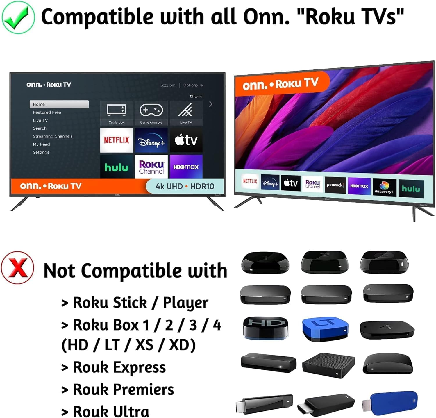 ONN Roku TV Replacement Remote 4K Ultra HDTV Renewed with Streaming Buttons - Image 2