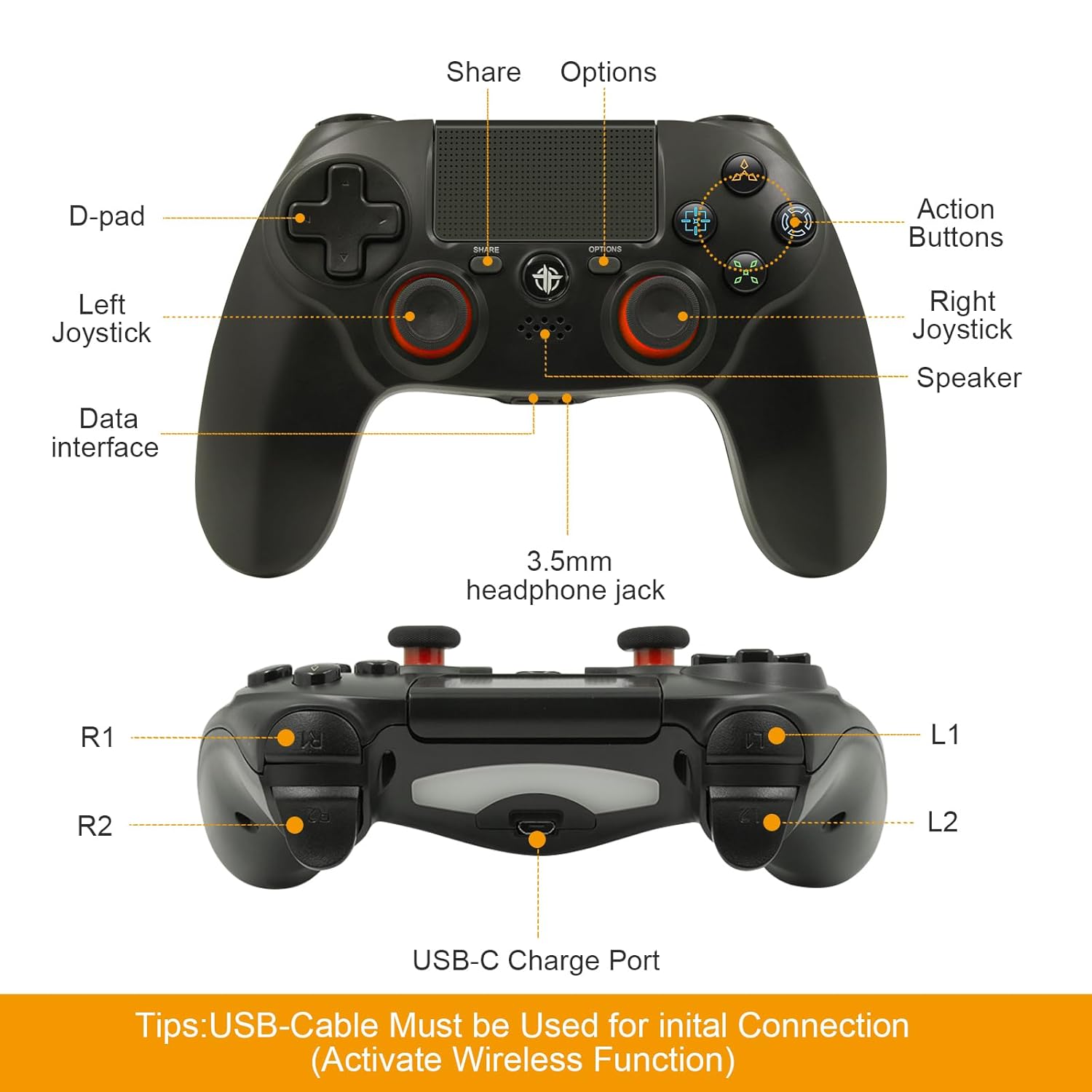 2 Pack Wireless PS4 Controllers for PS4 Slim Pro PC with Double Shock 6-Axis Motion Sensor and Headphone Jack - Image 7