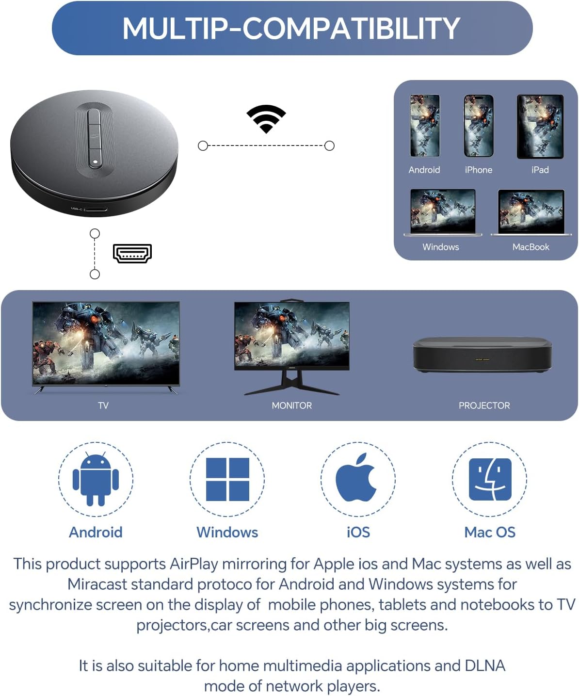 1080p Wireless HDMI Streaming Dongle Adapter for Seamless Screen Mirroring - Image 4