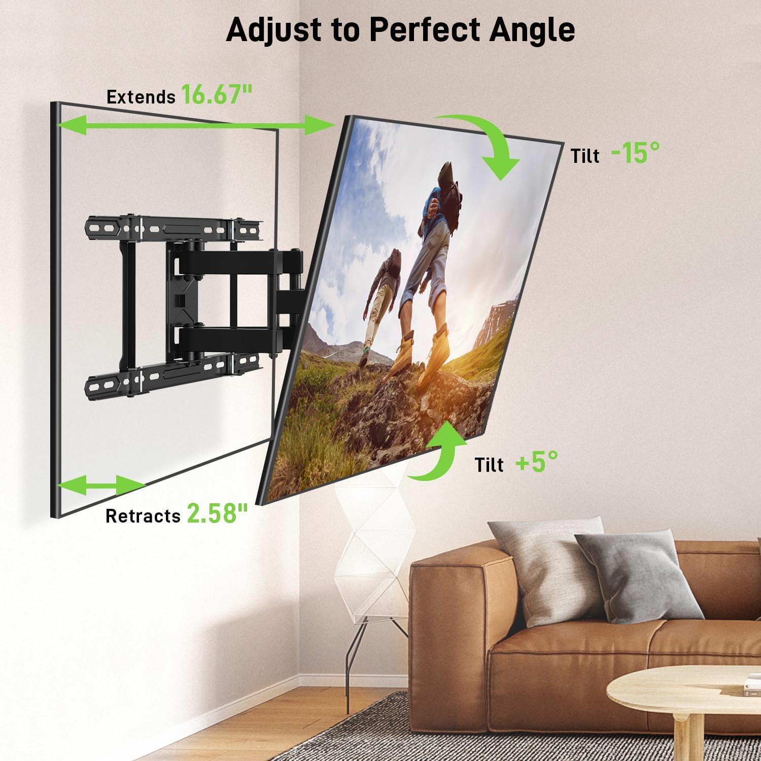 USX MOUNT UL Listed Full Motion Swivel Tilt Extension TV Wall Mount for 42-85 inch TVs, 110lbs Capacity - Image 7