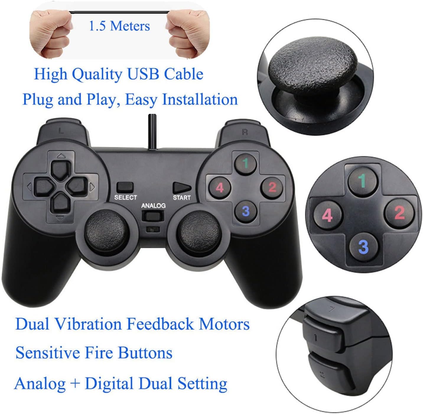 Wired USB PC Game Controller Dual Vibration 6ft Cable for Windows 11/10/8/7 & Raspberry Pi Gaming - Image 4