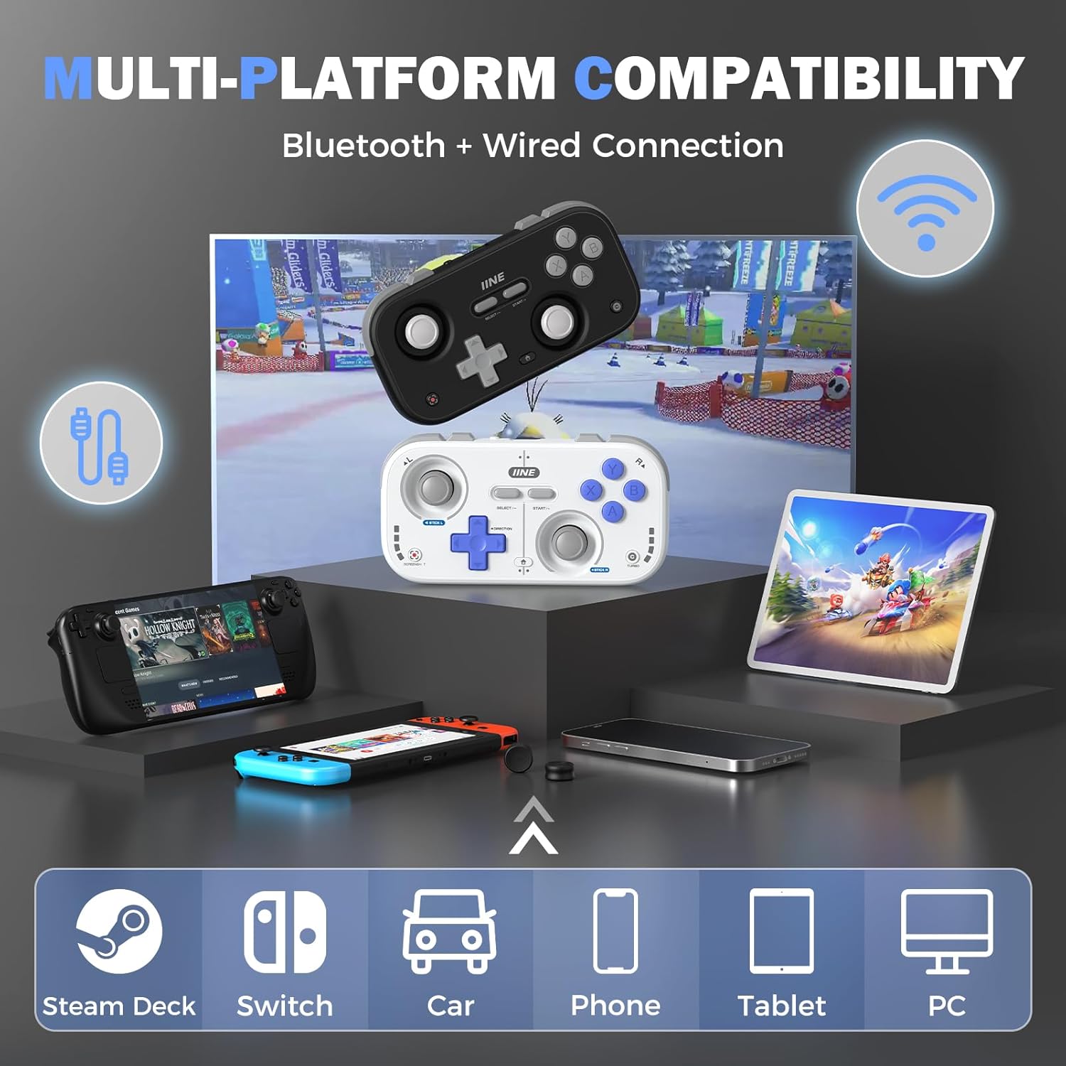IINE Retro Pocket Wireless Game Controller Black Compact with Hall Effect Joysticks 1000Hz Polling Rate - Image 5