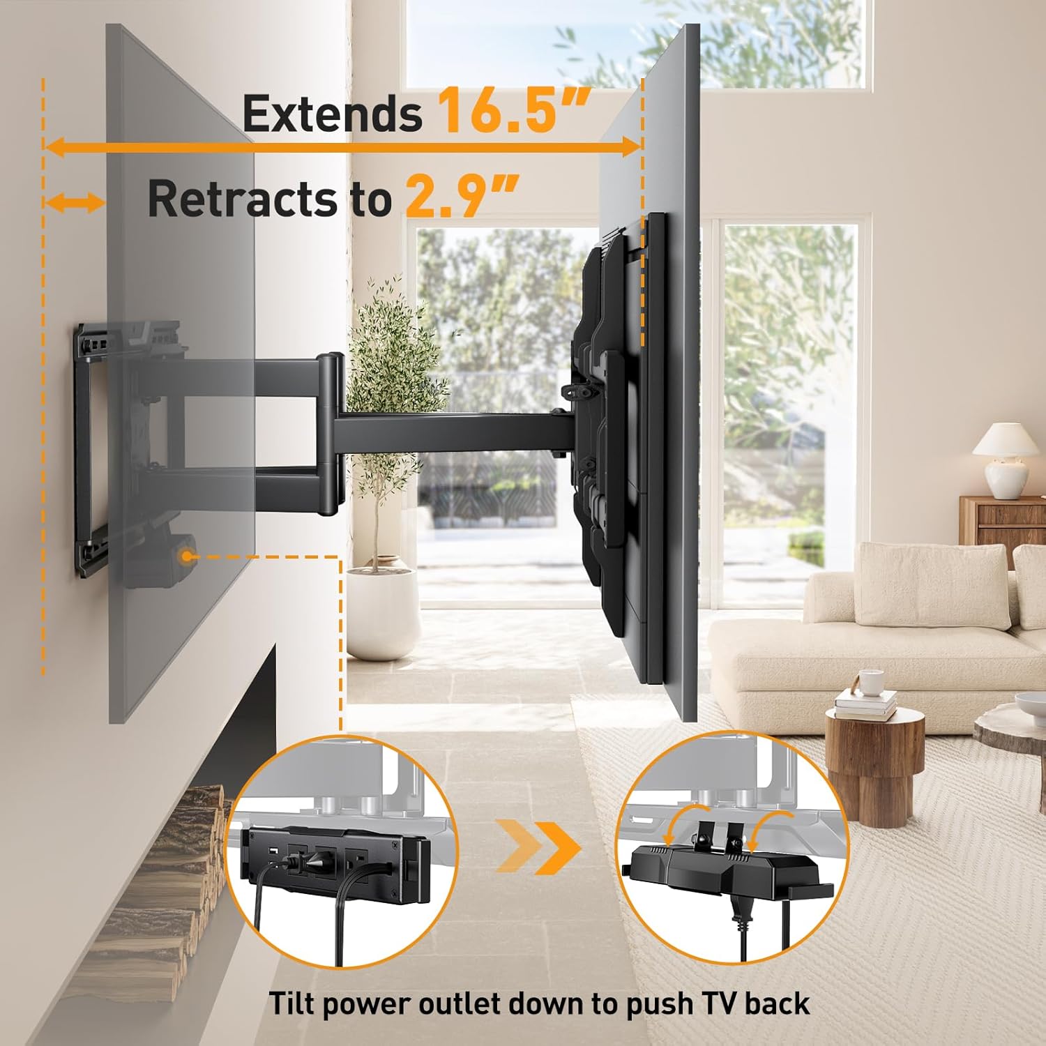 Perlegear Full Motion TV Wall Mount for 42-90 Inch TVs, 150 lbs Capacity, Swivel Tilt Extension, Max VESA 600x400mm, Wood Stud Mount - Image 6