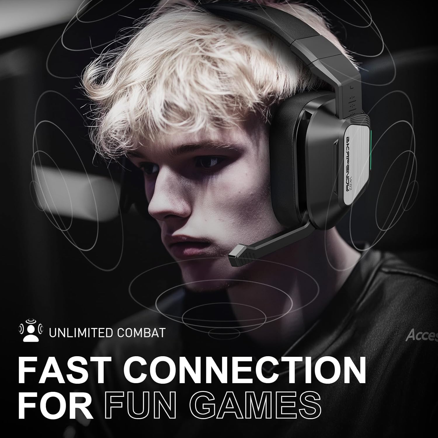 VK82 Black Wireless 2.4GHz Gaming Headset 50+ Hr Battery PS5 PS4 PC Switch Bluetooth - Image 2