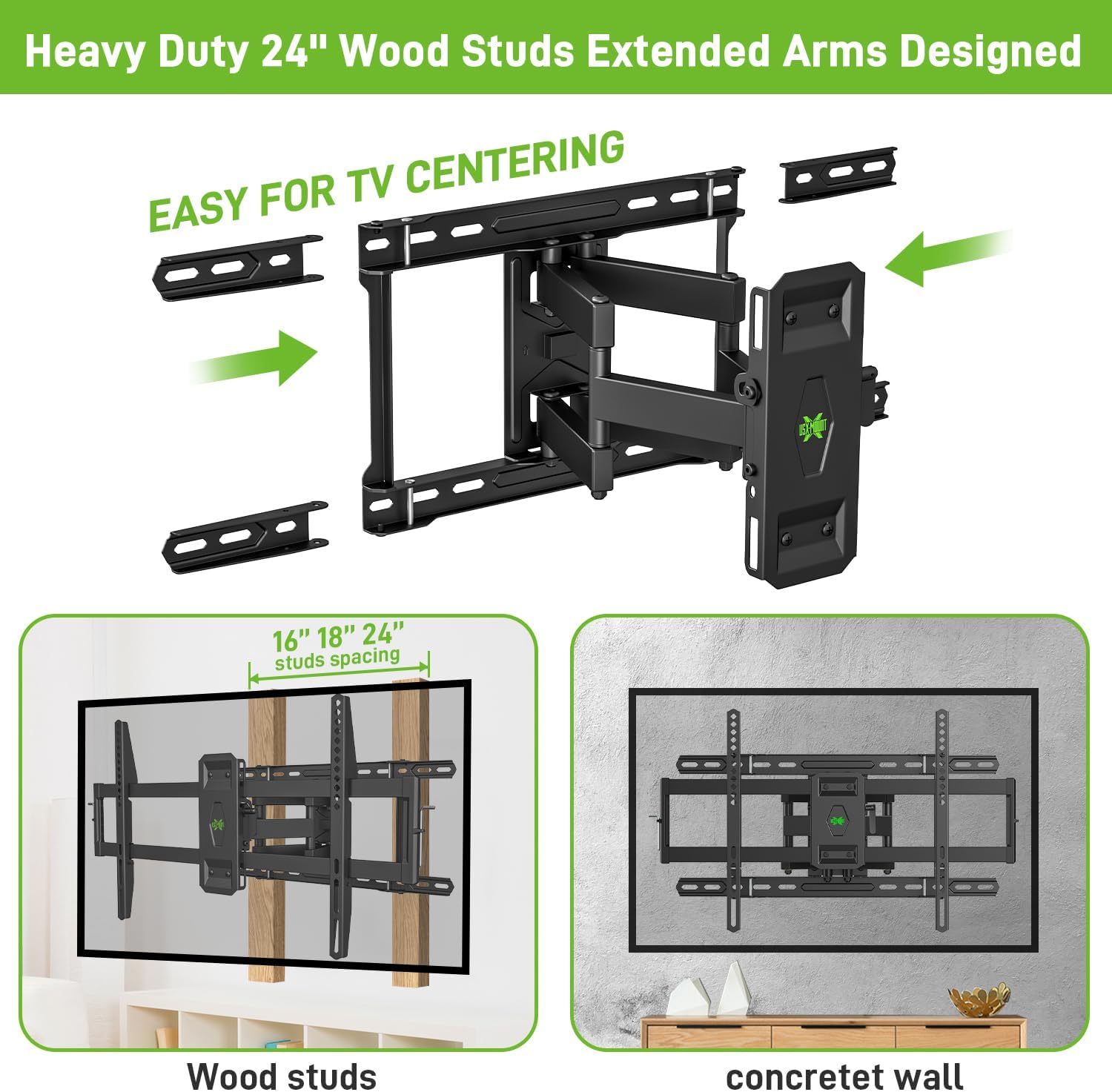 USX MOUNT UL Listed Full Motion Swivel Tilt Extension TV Wall Mount for 42-85 inch TVs, 110lbs Capacity - Image 2