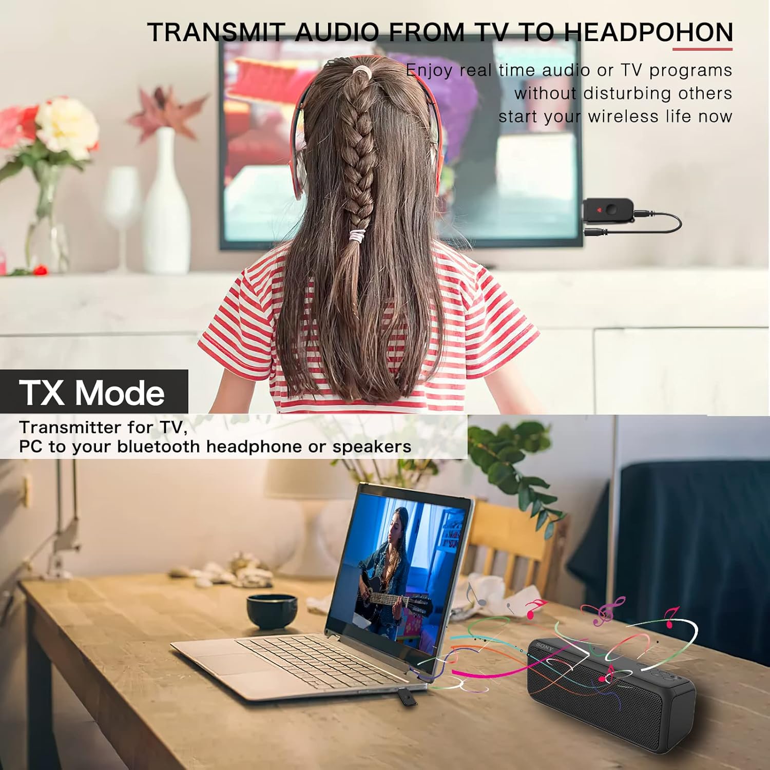 2-in-1 Bluetooth V5.3 Transmitter Receiver USB Adapter Wireless Audio for TV Headphones Low Latency - Image 2