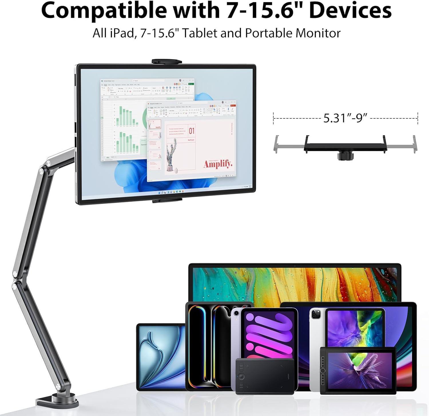 Adjustable Aluminum Alloy Desk Tablet Stand Holder Mount 13-inch Compatible iPad Pro Air Mini - Image 3
