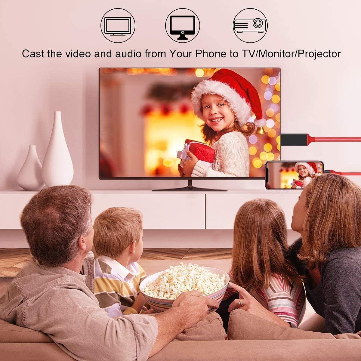 Lightning to HDMI Adapter 1080P MFi Certified Red for iPhone iPad iPod - Image 7