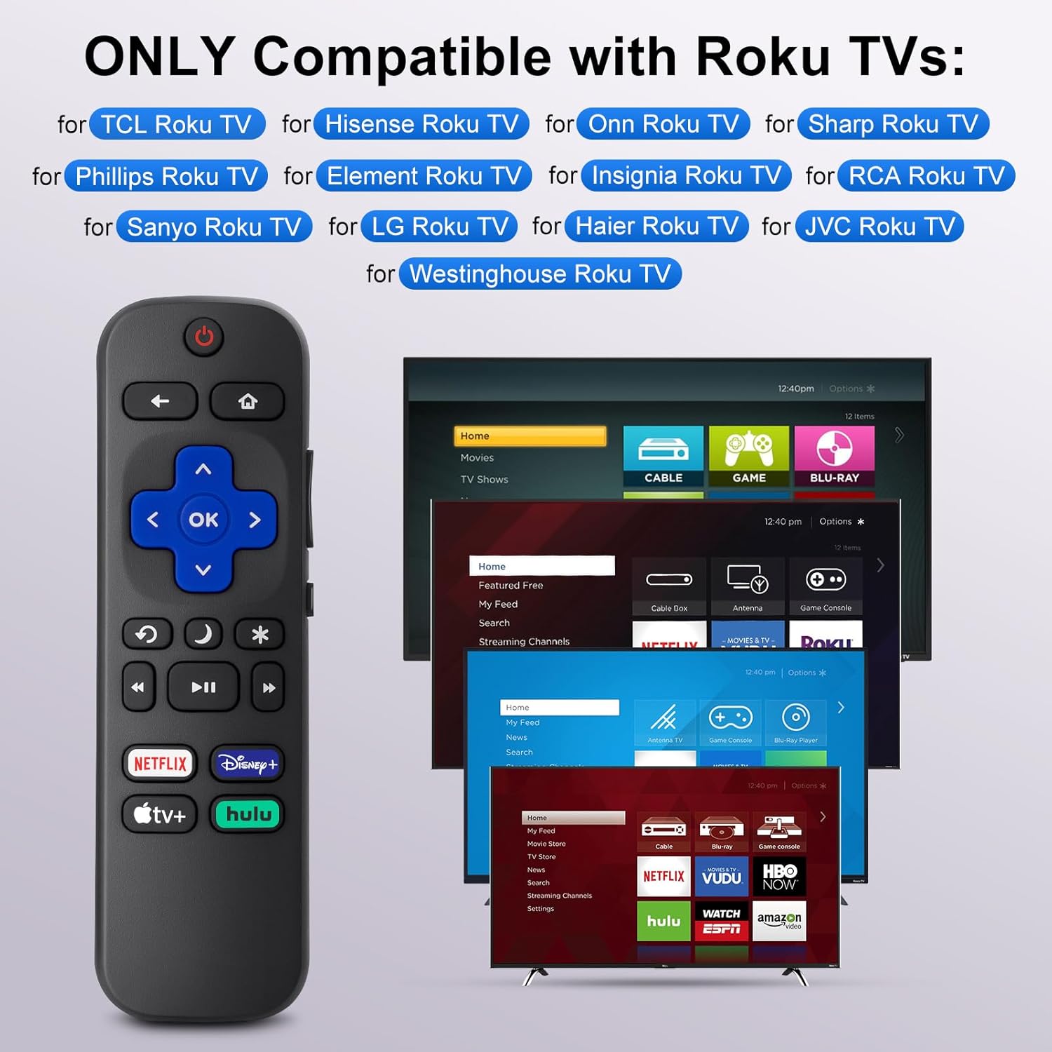 Roku TV Remote Replacement for TCL Hisense Onn Sharp Smart TVs 12000 mAh Capacity - Image 2