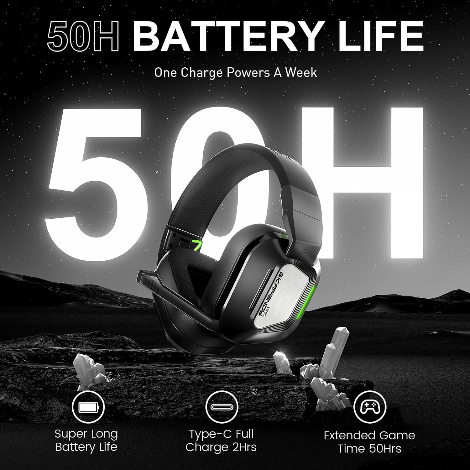 VK82 Black Wireless 2.4GHz Gaming Headset 50+ Hr Battery PS5 PS4 PC Switch Bluetooth - Image 5