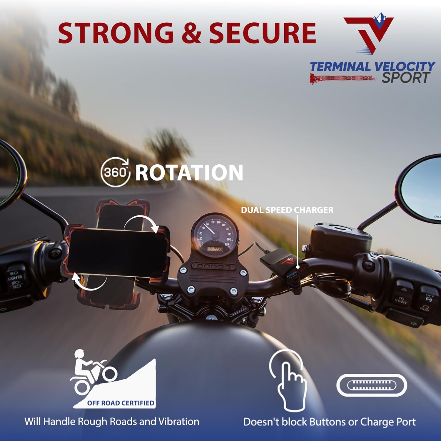 Motorcycle Phone Mount with 12V Dual USB-C Fast Charger, Waterproof Port, Mirror Mount & Rain Cover - Image 7
