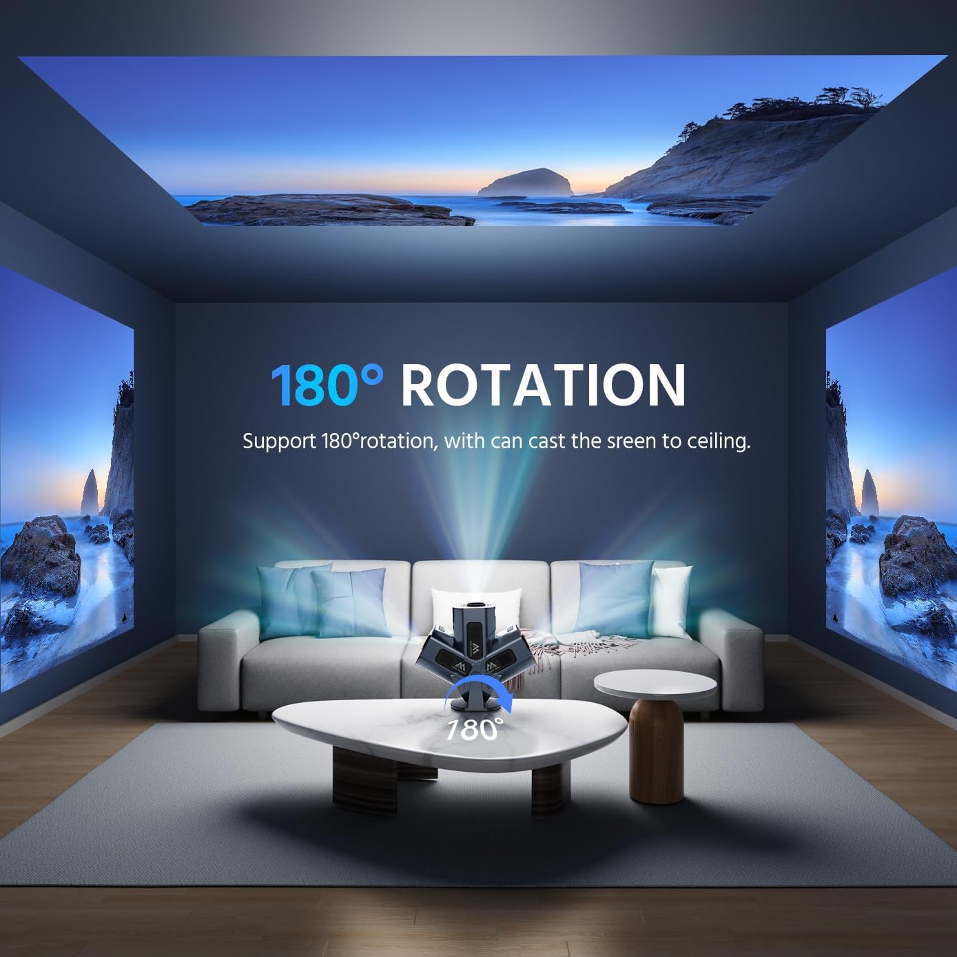 150" Portable Mini Projector Blue Native 1080P WiFi Bluetooth Android TV 11.0 300 ANSI - Image 2