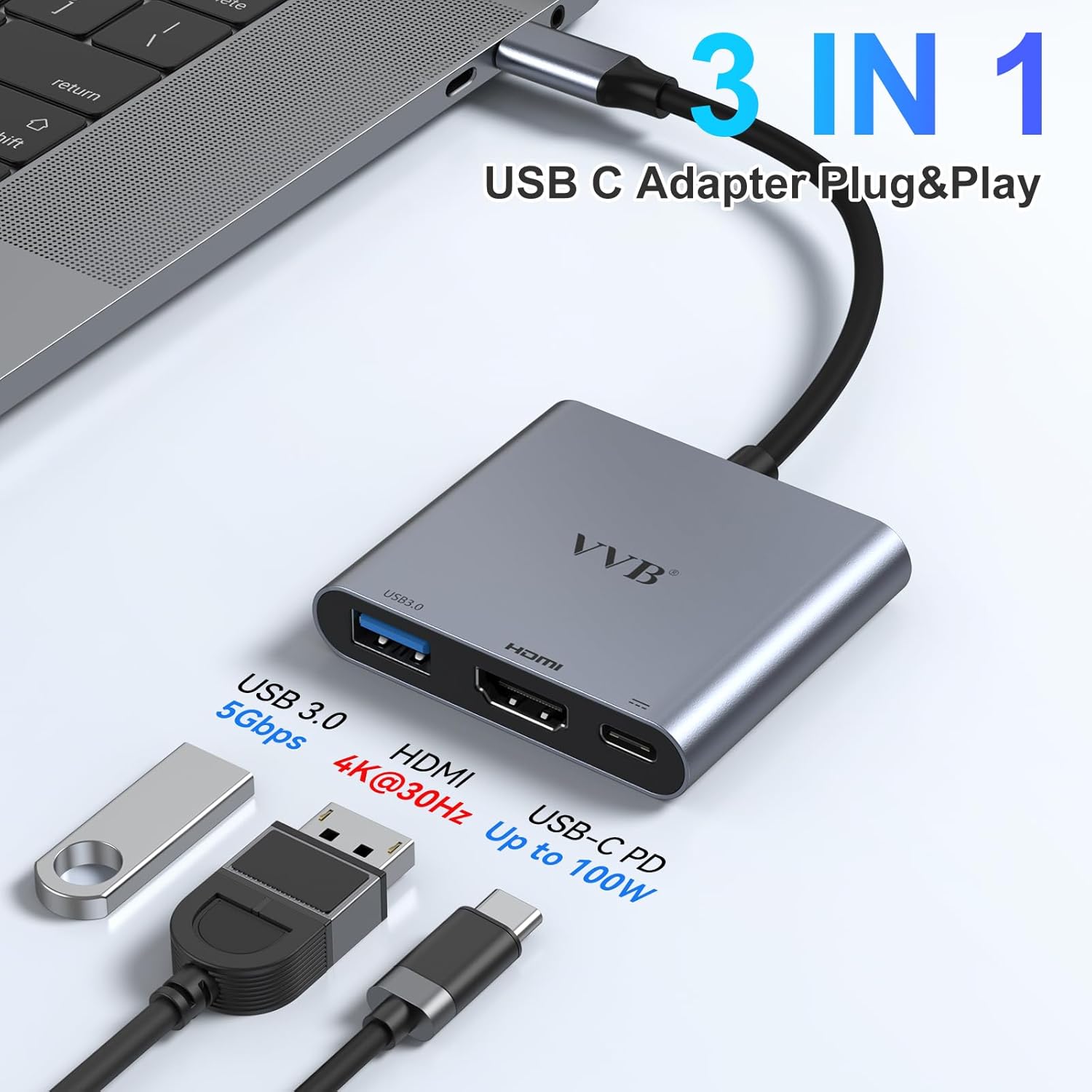 4K USB C to HDMI Adapter with USB 3.0 and PD Charge Port for iPad Pro MacBook - Image 2