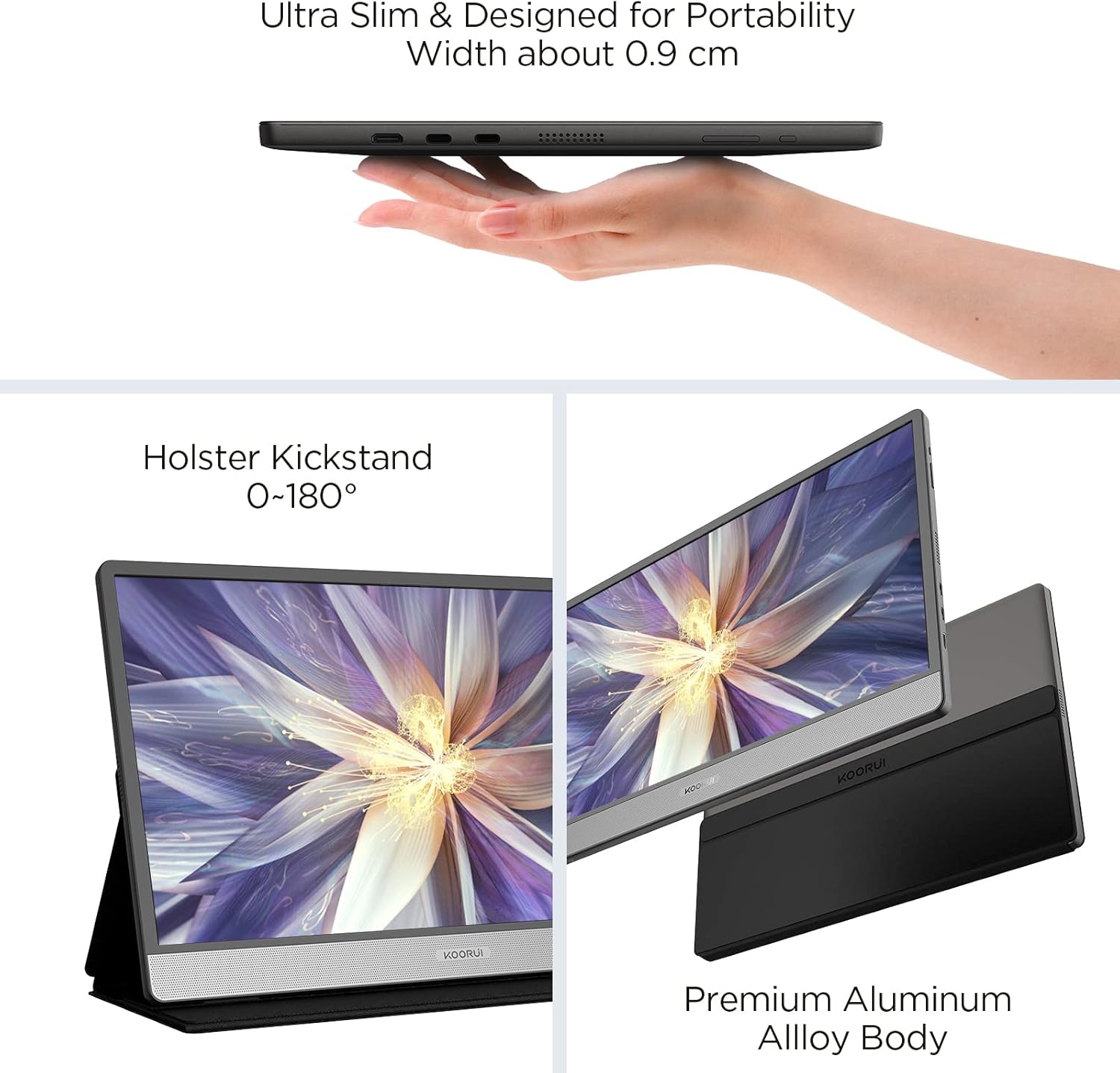 KOORUI 15.6 Inch 1080P FHD Portable Laptop Display IPS USB-C HDMI Travel Monitor w/Cover & Speakers - Image 6