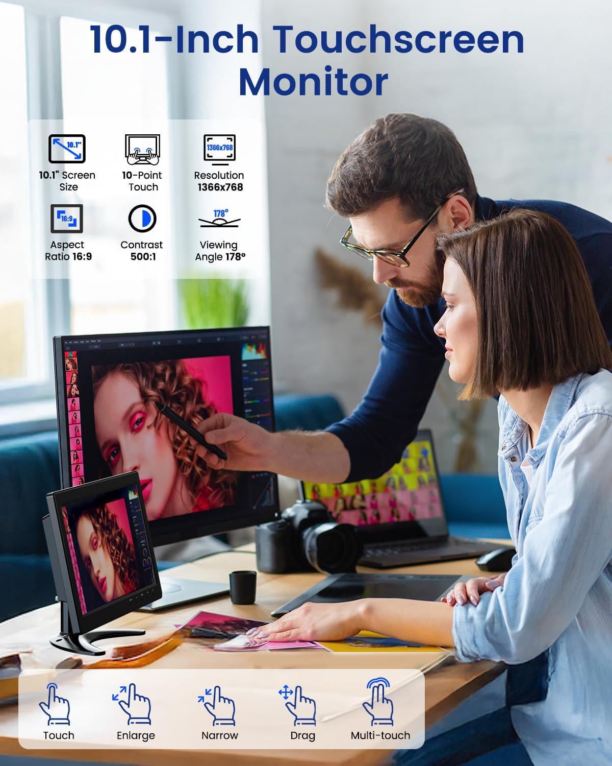 Eyoyo 10.1 Inch HD Security Monitor 1366x768, HDMI VGA AV BNC USB Input, Built-in Speakers - Image 2
