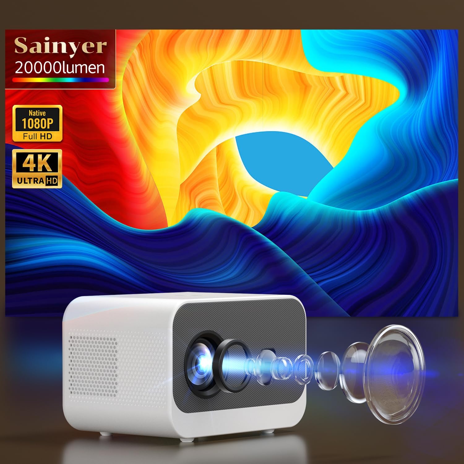 Portable Outdoor WiFi Bluetooth Mini Projector 20000lm 4K Native 1080P FHD Max 300 Display - Image 2