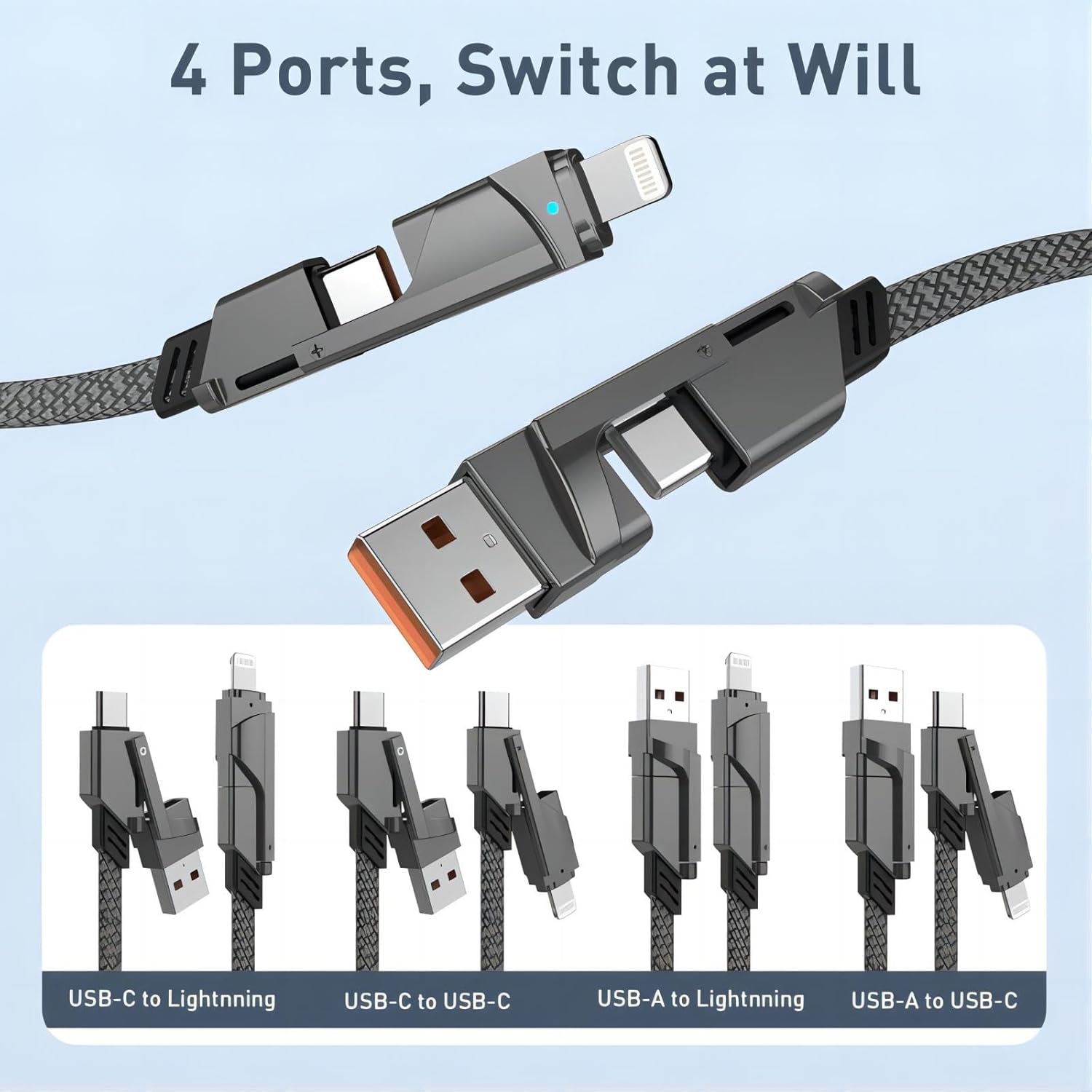 4-in-1 USB C Multi Charger Cable for iPhone, iPad, MacBook, Airpods, Samsung, and All USB C L-Port Devices - Image 2