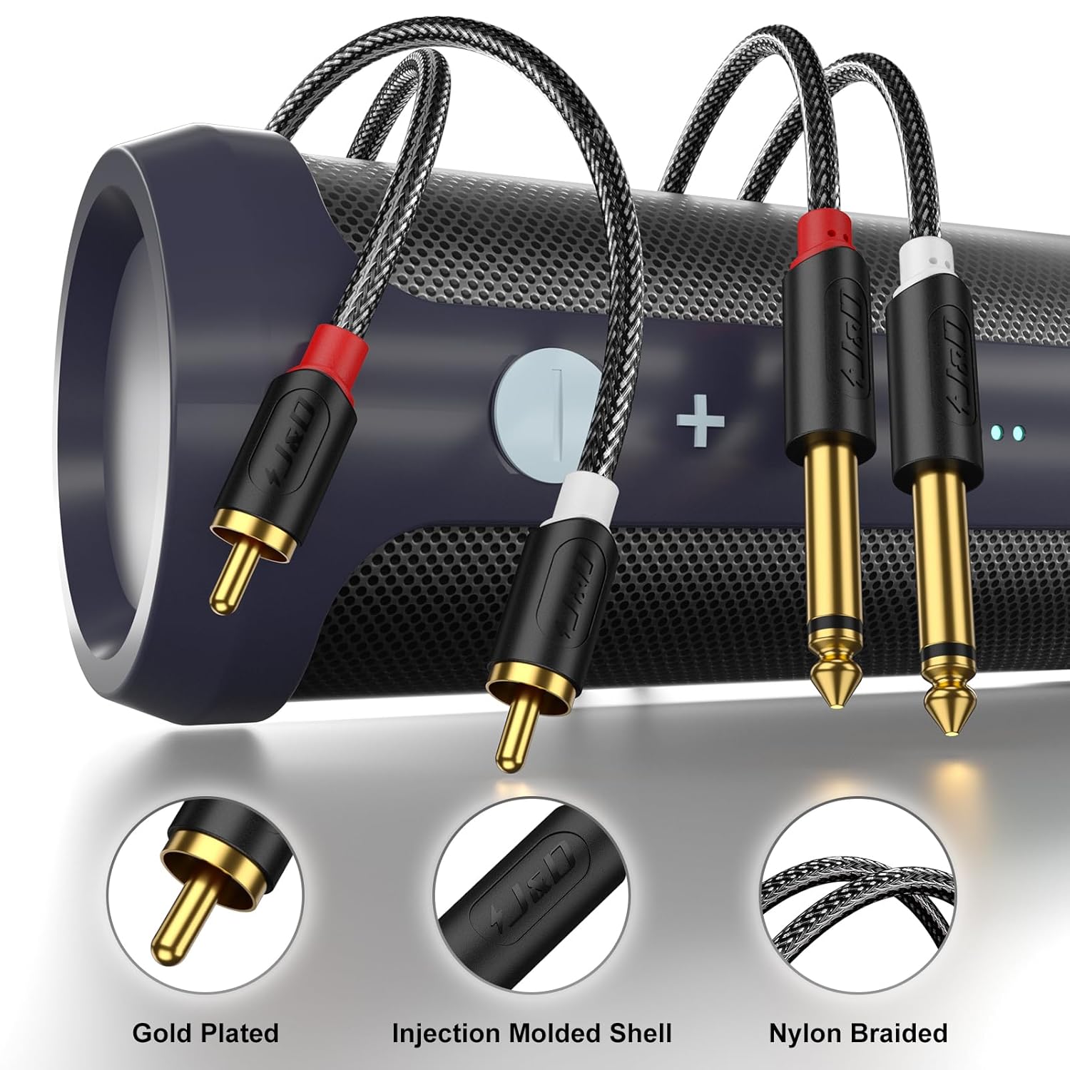 J&D Gold Plated 9 Foot Dual 1/4" TS to RCA Stereo Audio Interconnect Cable with Nylon Braid - Image 2