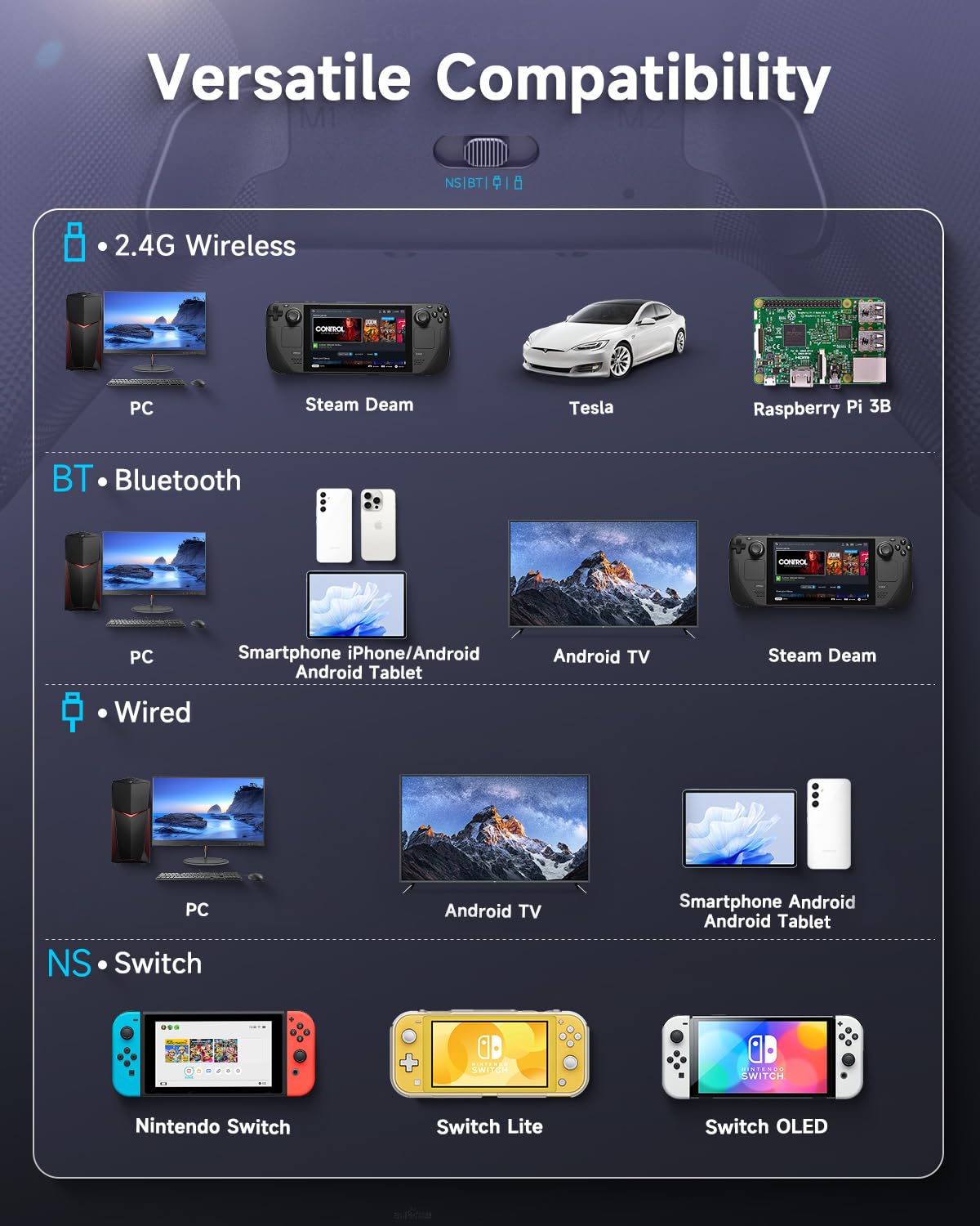EasySMX X10 Wireless PC Controller White Faceplate Bluetooth for PC Switch Steam Android TV - Image 7