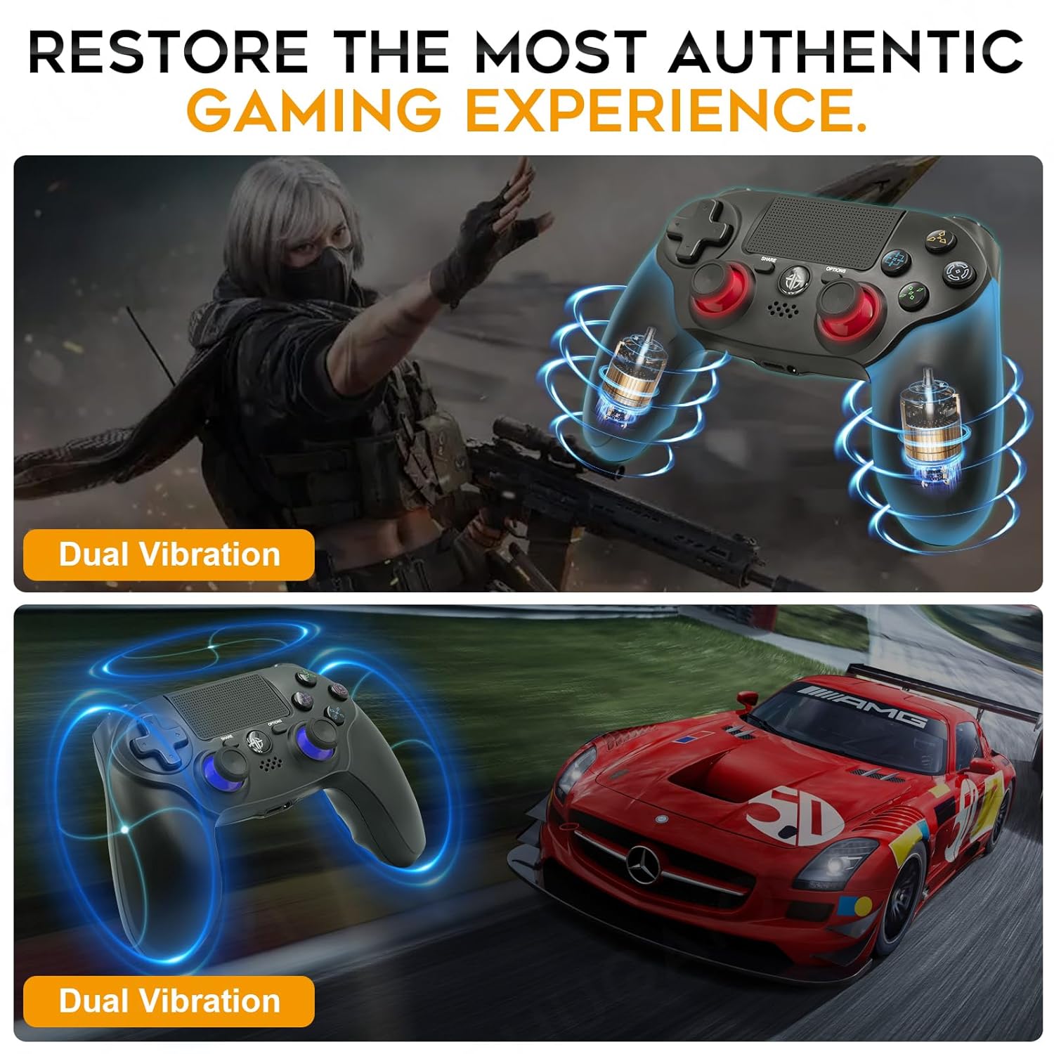 2 Pack Wireless PS4 Controllers for PS4 Slim Pro PC with Double Shock 6-Axis Motion Sensor and Headphone Jack - Image 4