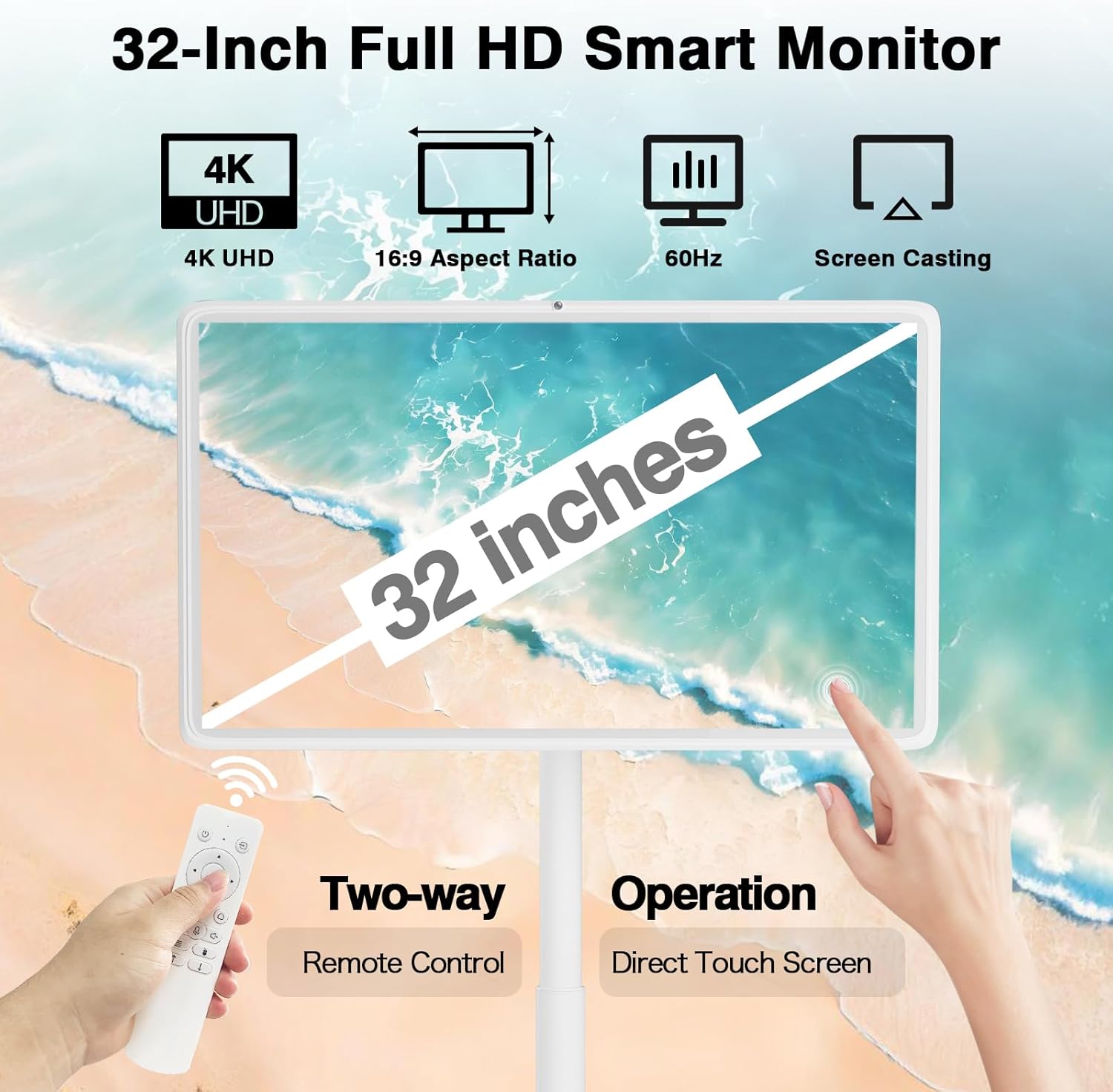 32-Inch Portable Smart TV On Wheels 1080P HD Oncell Touch Screen 8GB RAM 128GB Storage Android OS - Image 3