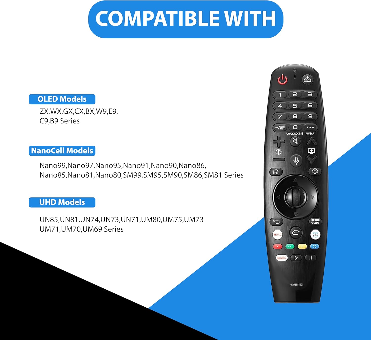 LG OLED QNED NanoCell Smart TV Replacement Remote Control AKB75855501 with Voice & Pointer - Image 2