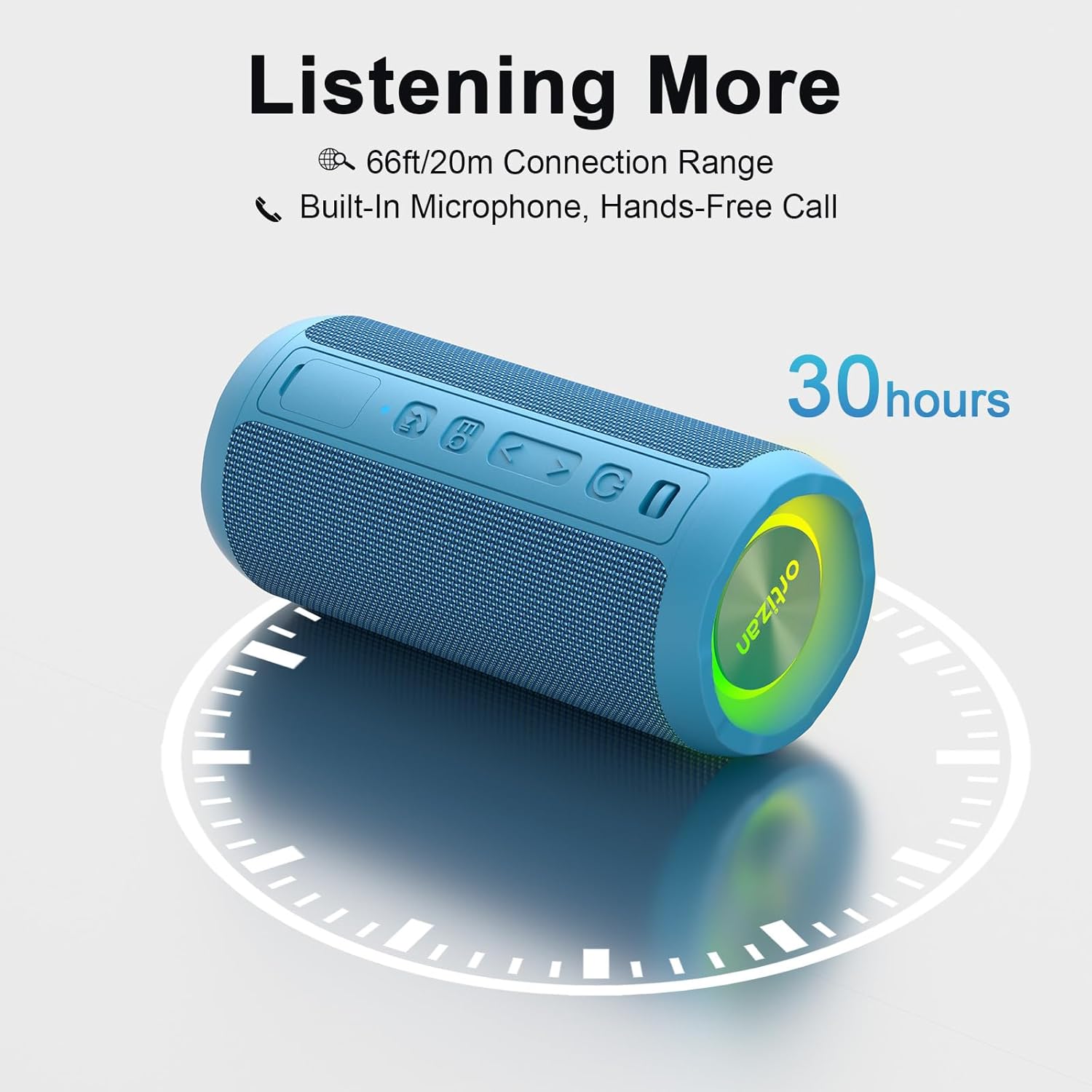 Ortizan Portable Bluetooth Speaker Blue 24W Stereo Sound 30-Hour Battery IPX7 Waterproof - Image 4