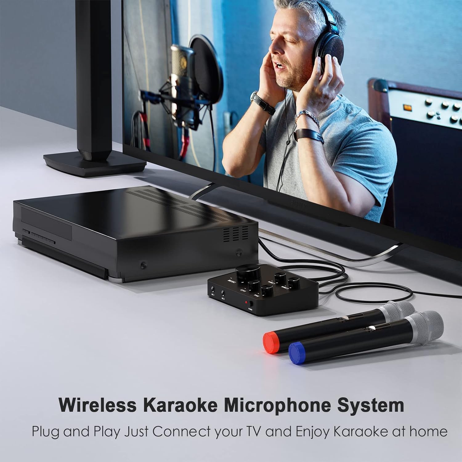 HDMI Wireless Karaoke Mixer System with Dual Handheld Microphones for Smart TV PC Speaker Amplifier - Image 3