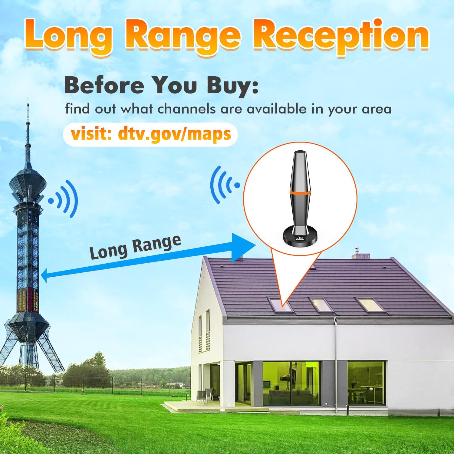 Smart TV Indoor Digital Antenna with Magnetic Base, 10ft Cable, 4K 1080p Reception for Local Channels - Image 5