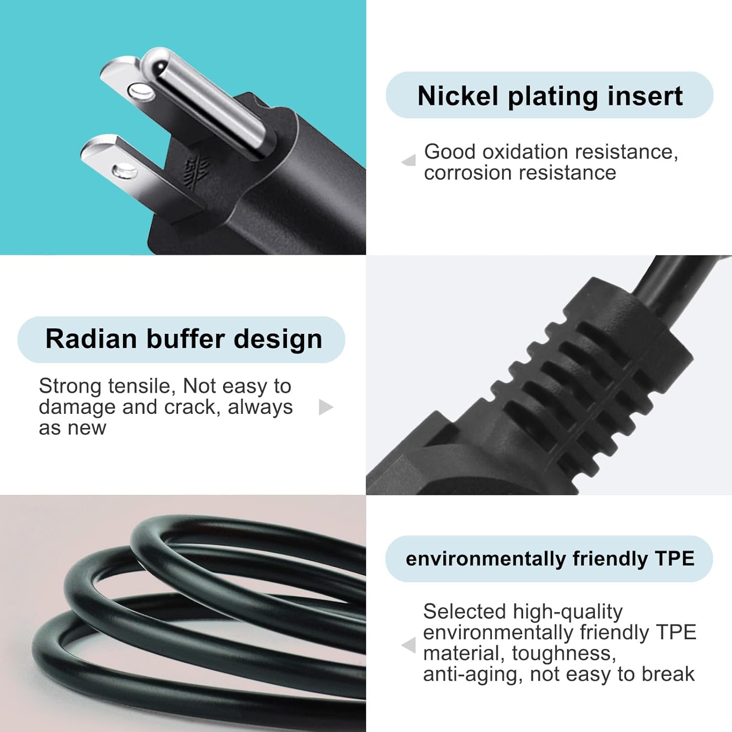 3 Prong AC Power Cord for LG Smart TVs Laptops Monitors C5 Cable 6ft - Image 5